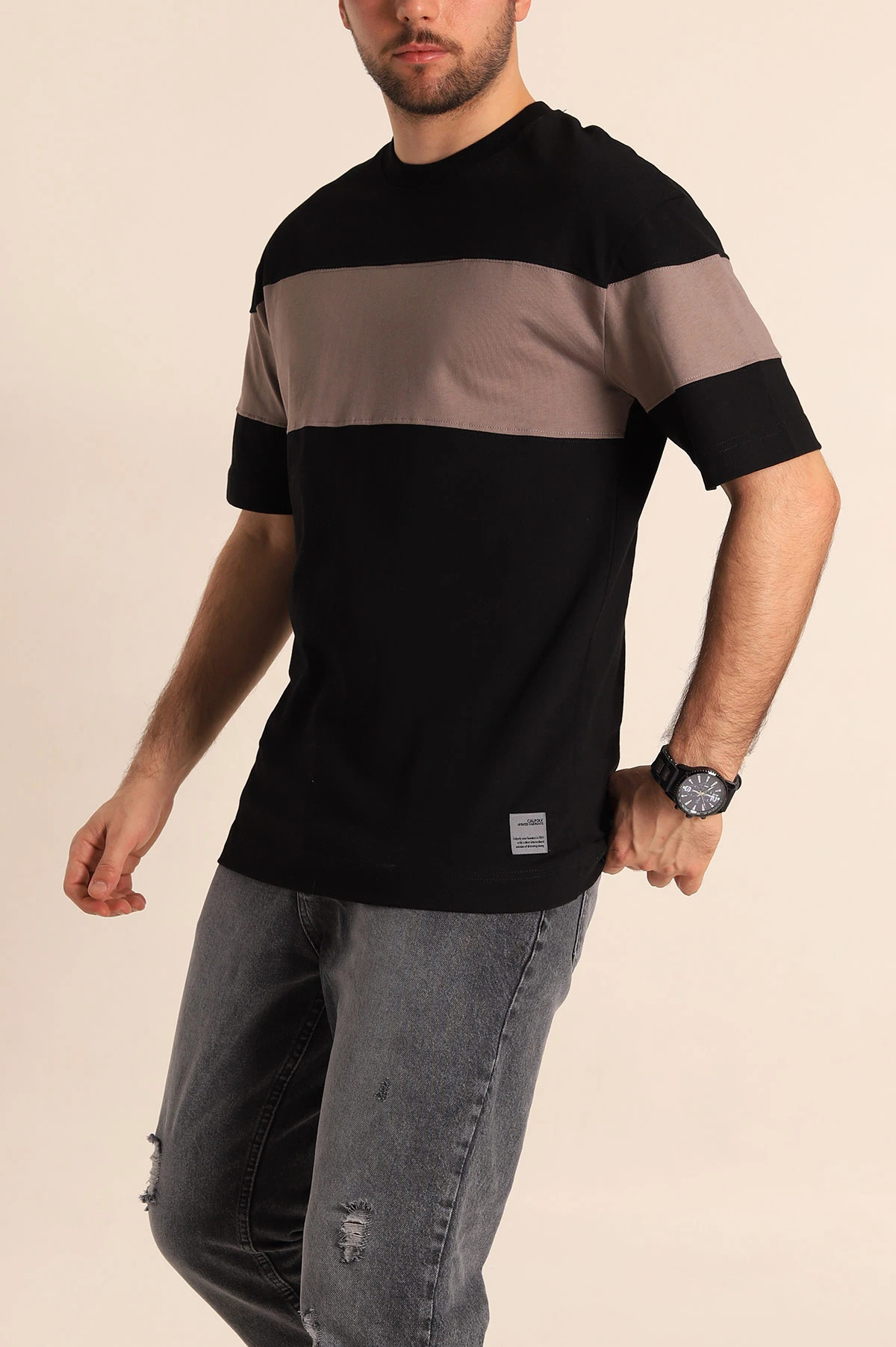 Siyah Oversize Suprem Parçalı Erkek Tişört 249447