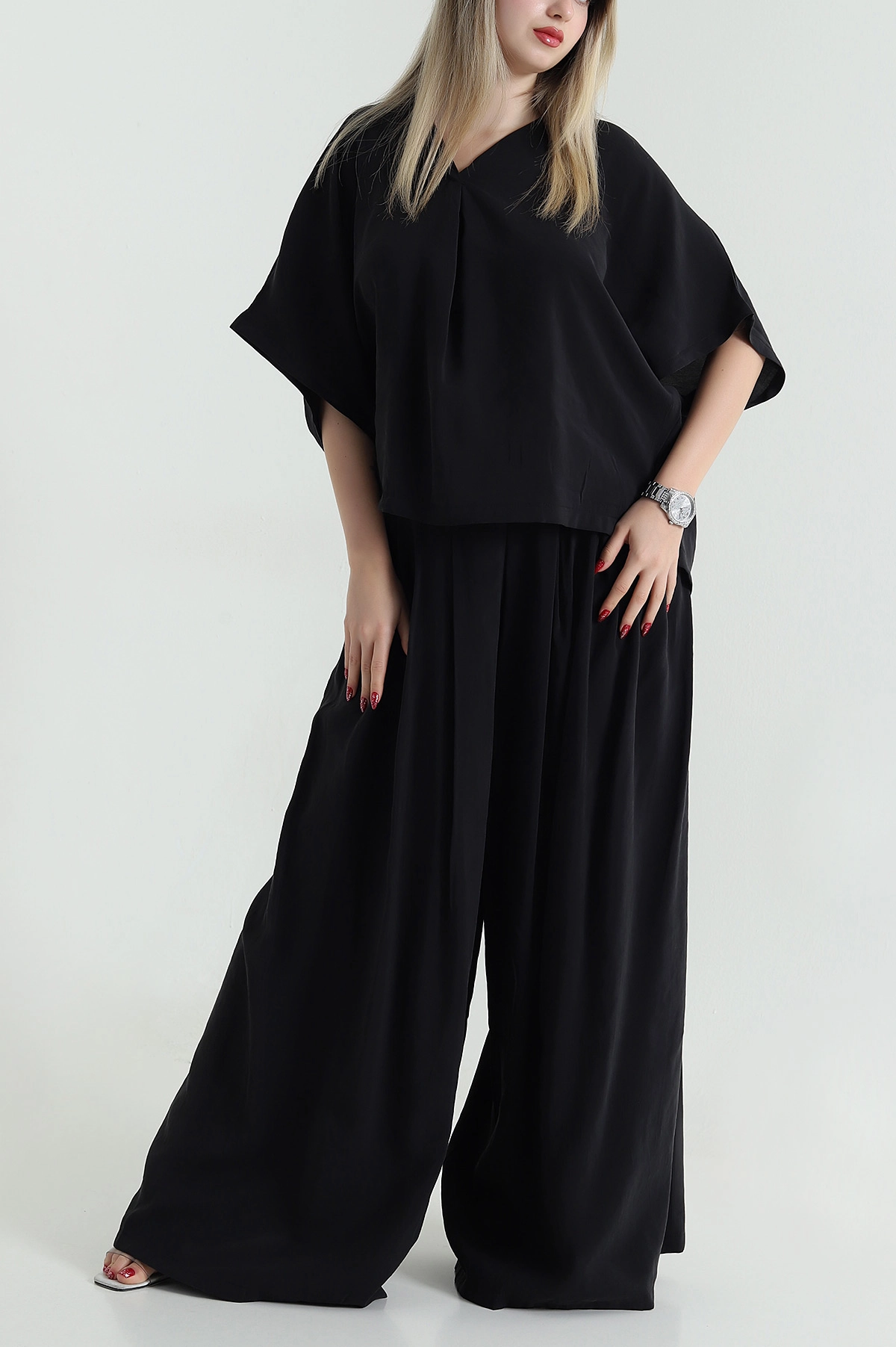 Siyah Oversize Tencel Kadın İkili Takım 471672
