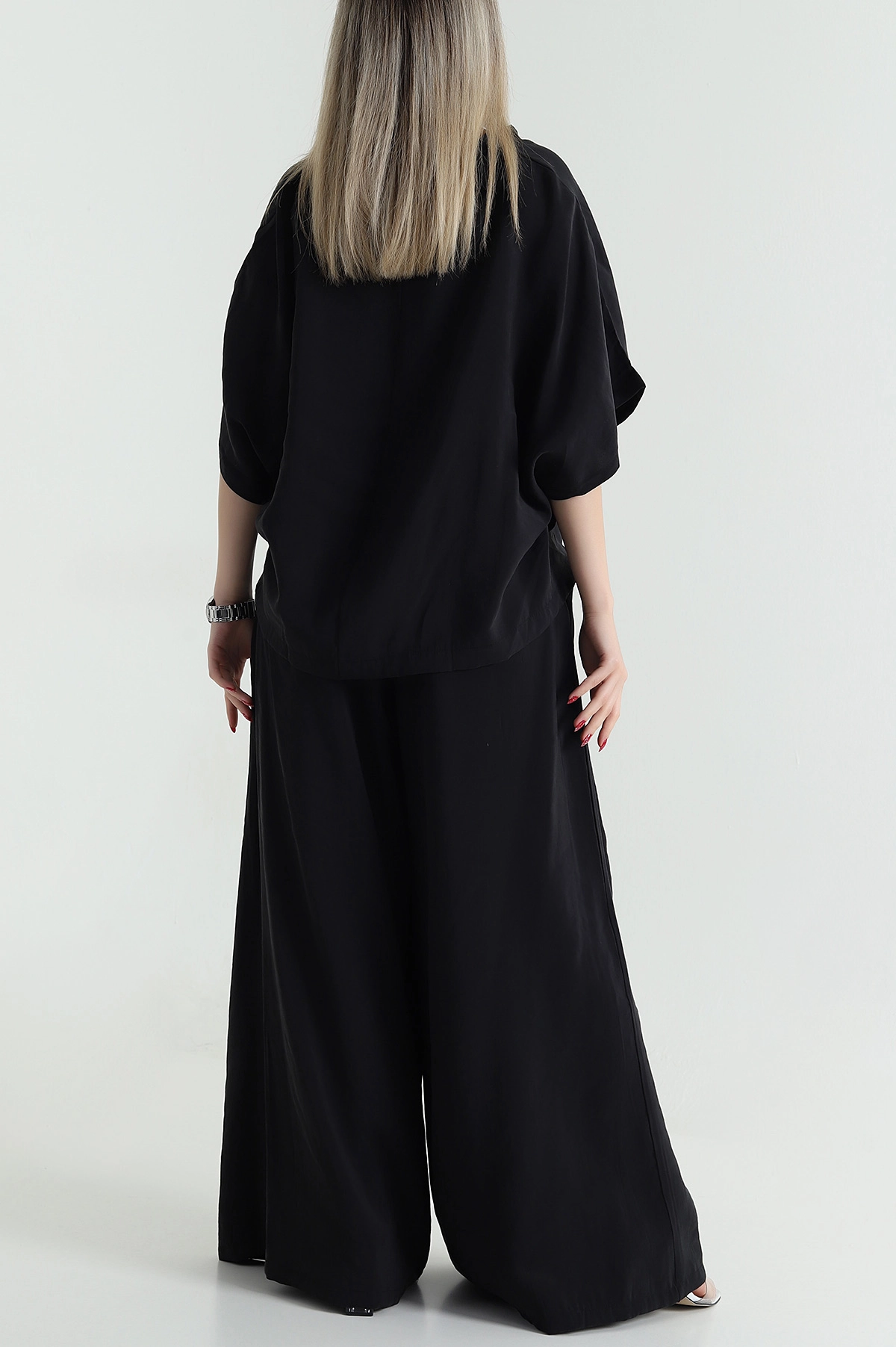 Siyah Oversize Tencel Kadın İkili Takım 471672