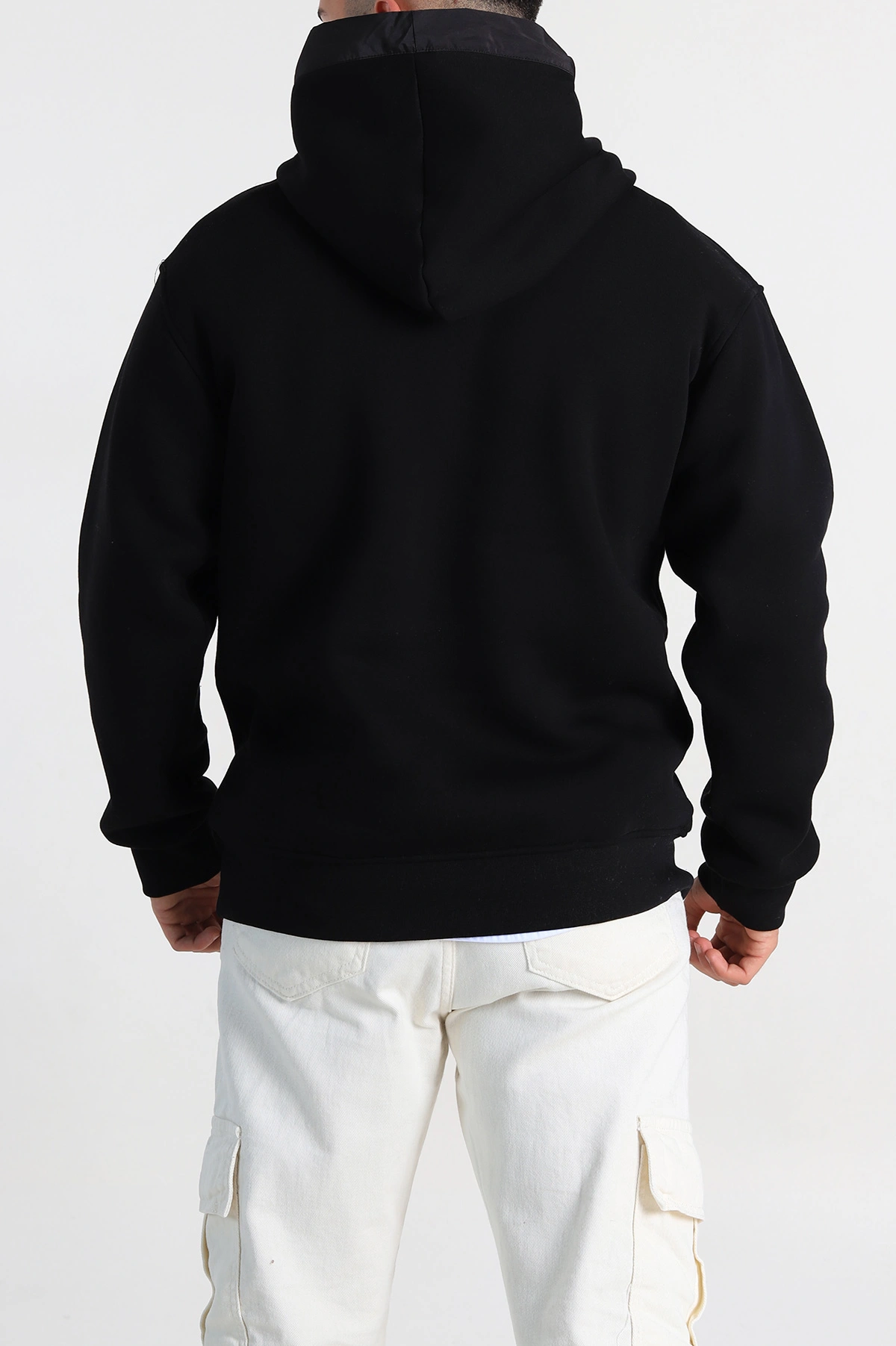 Siyah Oversize Üç İp Şardonlu Kapüşonlu Erkek Sweatshirt 309118