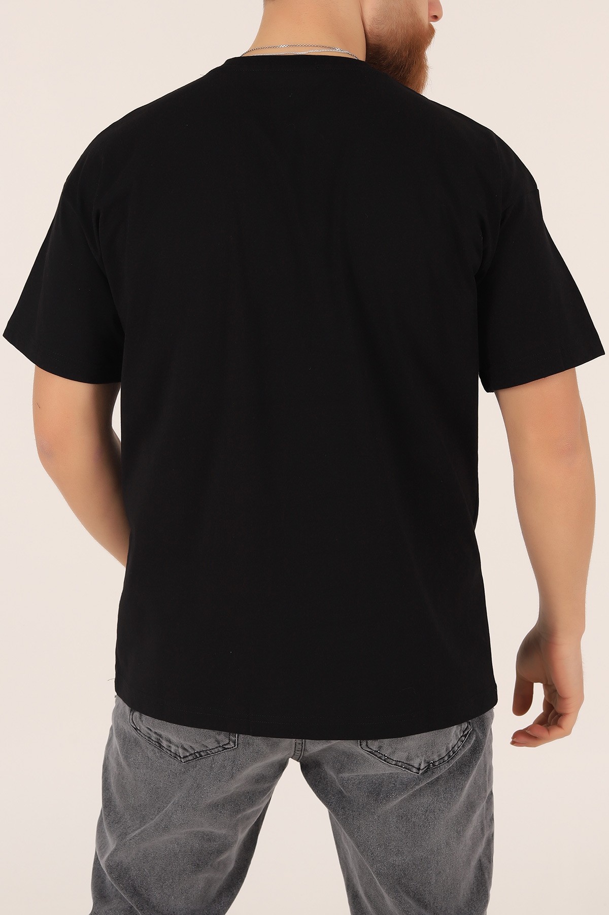 Siyah Oversize Yazı Baskılı Cep Detay 169644