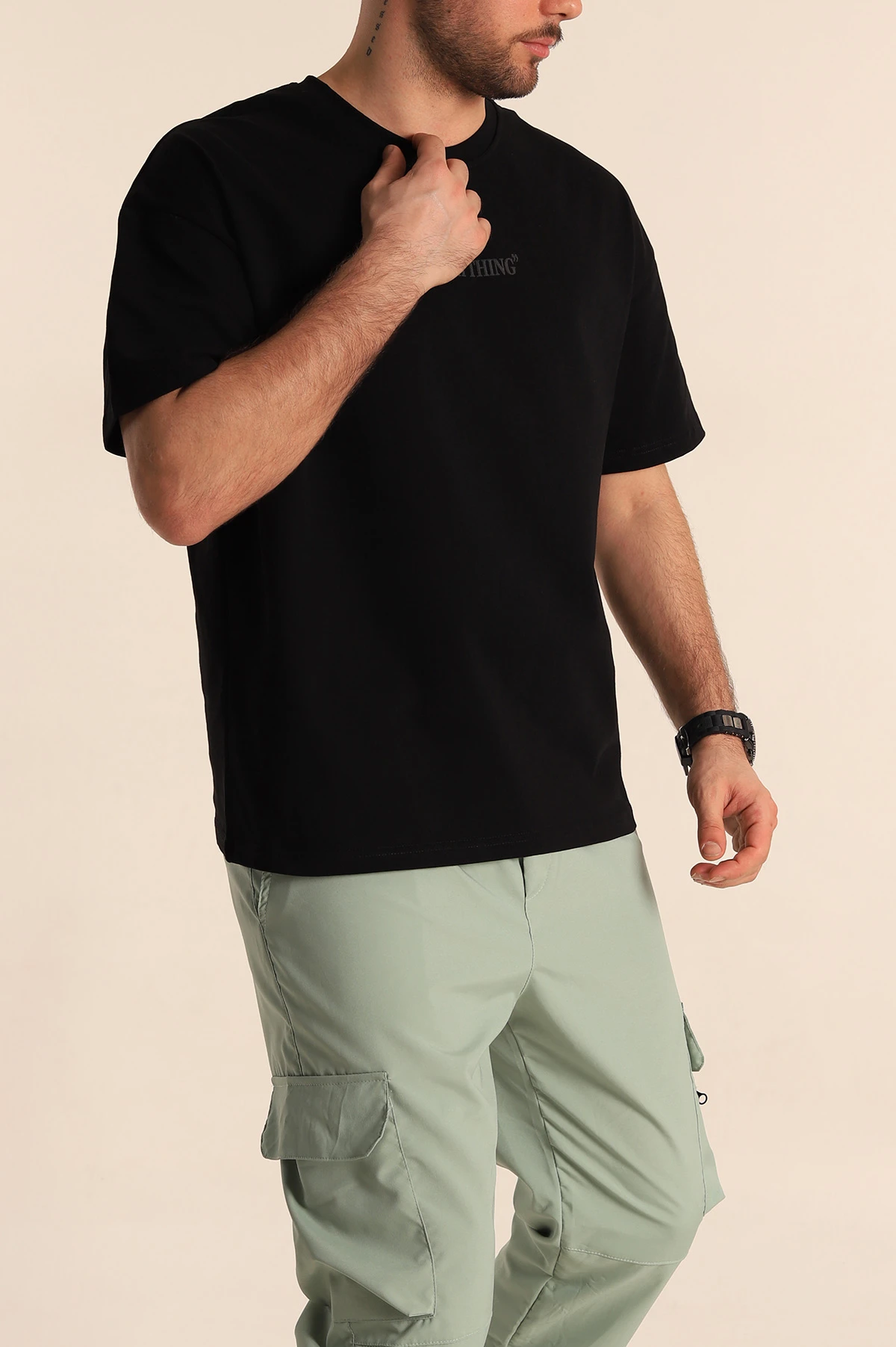 Siyah Oversize Yazı Detay Erkek Tişört 247981