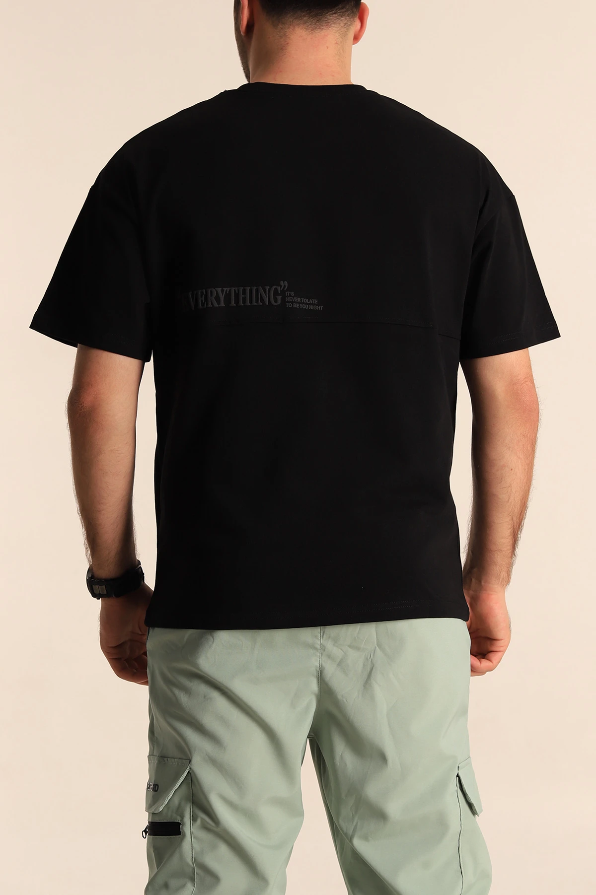 Siyah Oversize Yazı Detay Erkek Tişört 247981