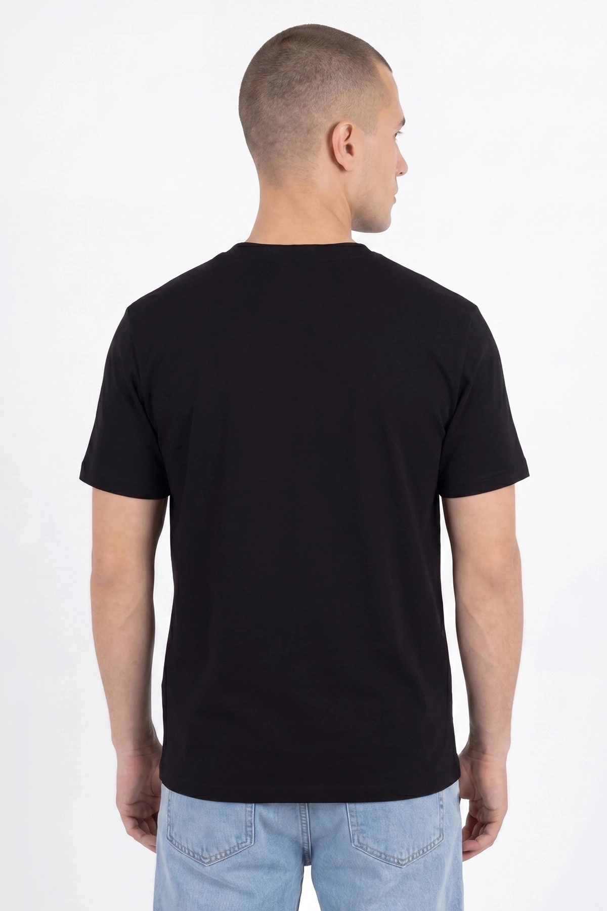 Siyah Oversize Bisiklet Yaka Yazı Detaylı Erkek Tişört 454075