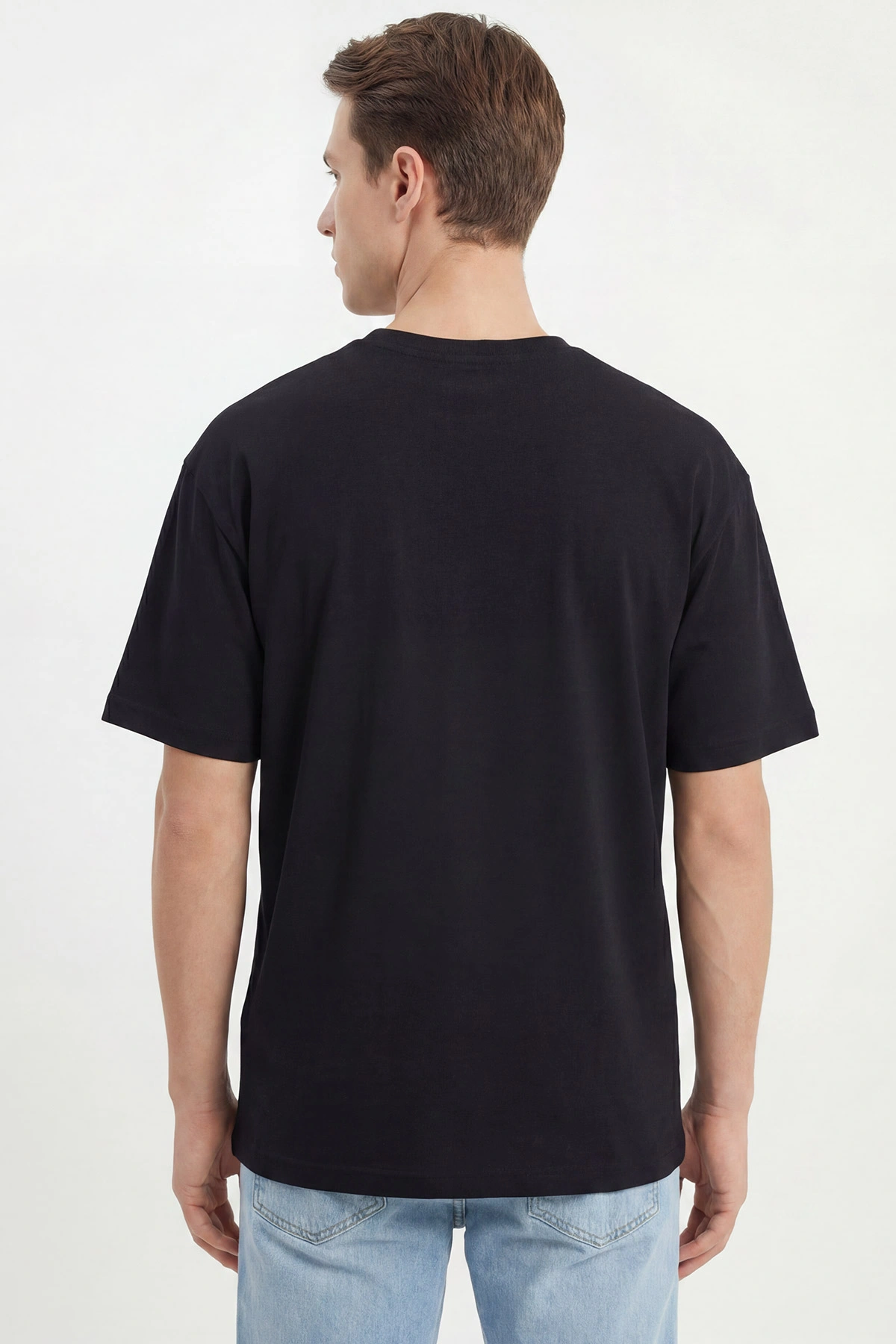 Siyah Oversize Oysho Kumaş Bisiklet Yaka Erkek Tişört 453868