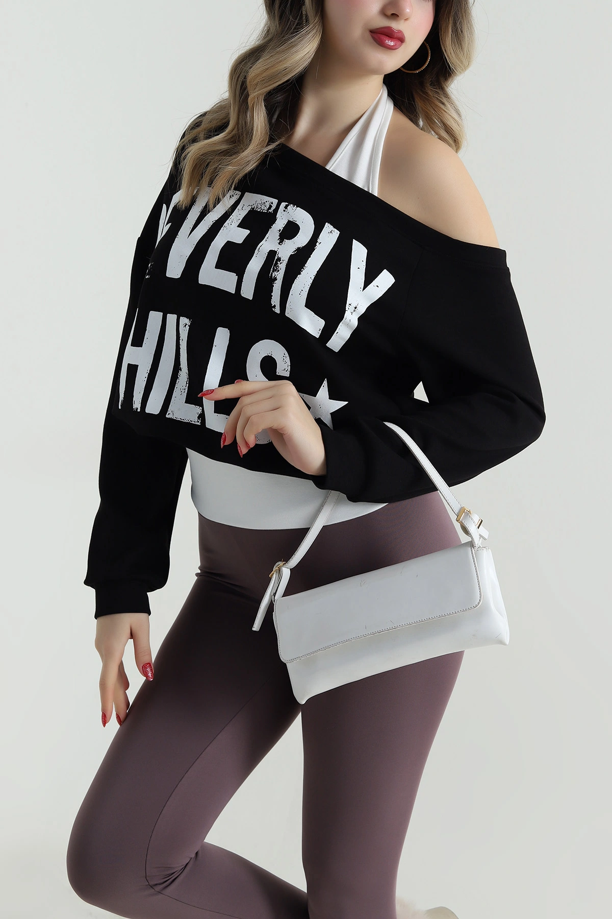 Siyah Oysho Garnili Baskılı Kadın Sweat 498841