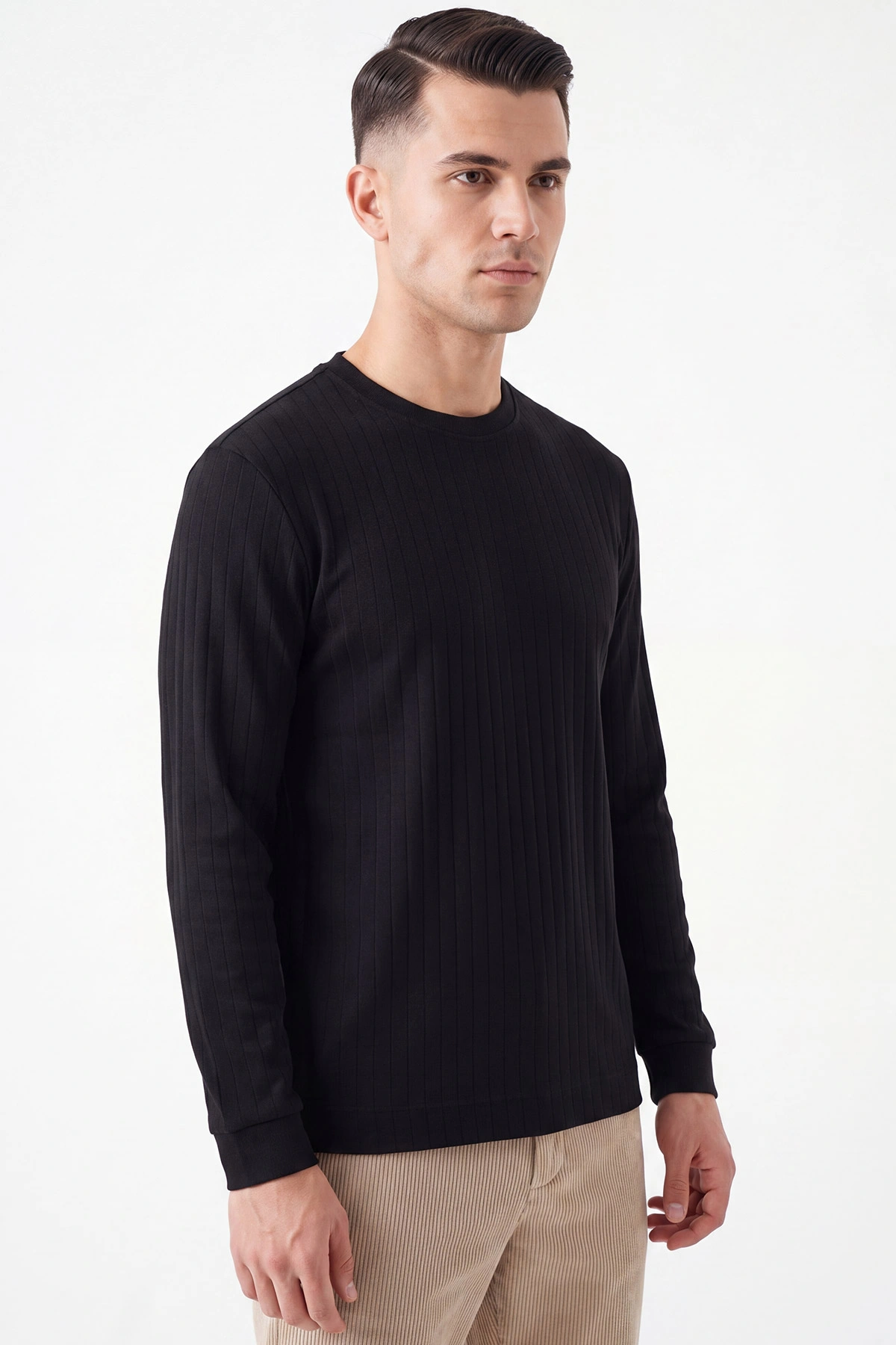 Siyah Oysho Kumaş Çizgili Erkek Sweatshirt 482838