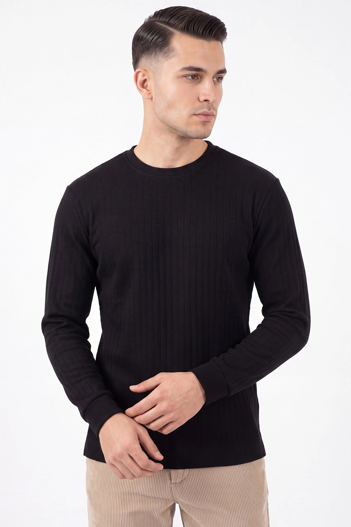 Siyah Oysho Kumaş Çizgili Erkek Sweatshirt 482838