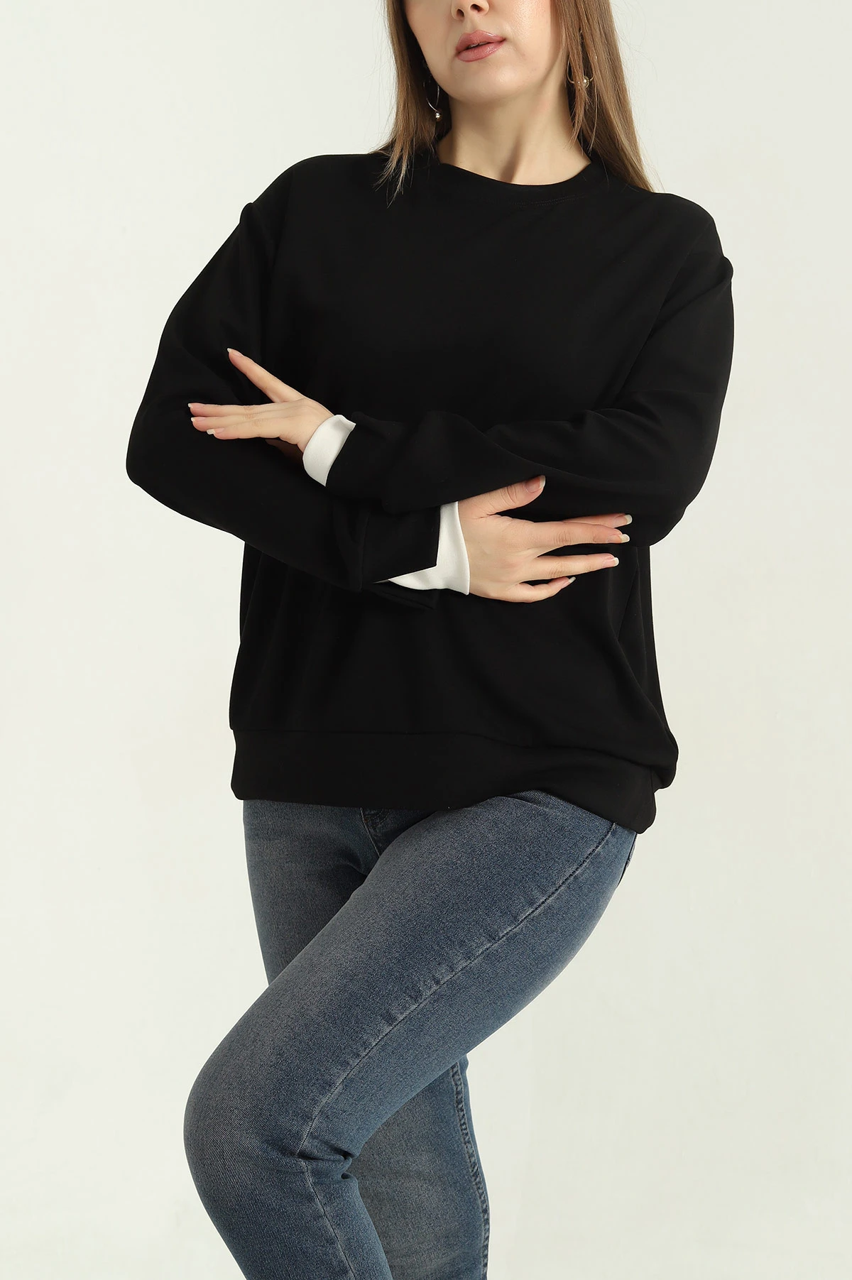 Siyah Oysho Kumaş Garnili Bayan Sweat 335722