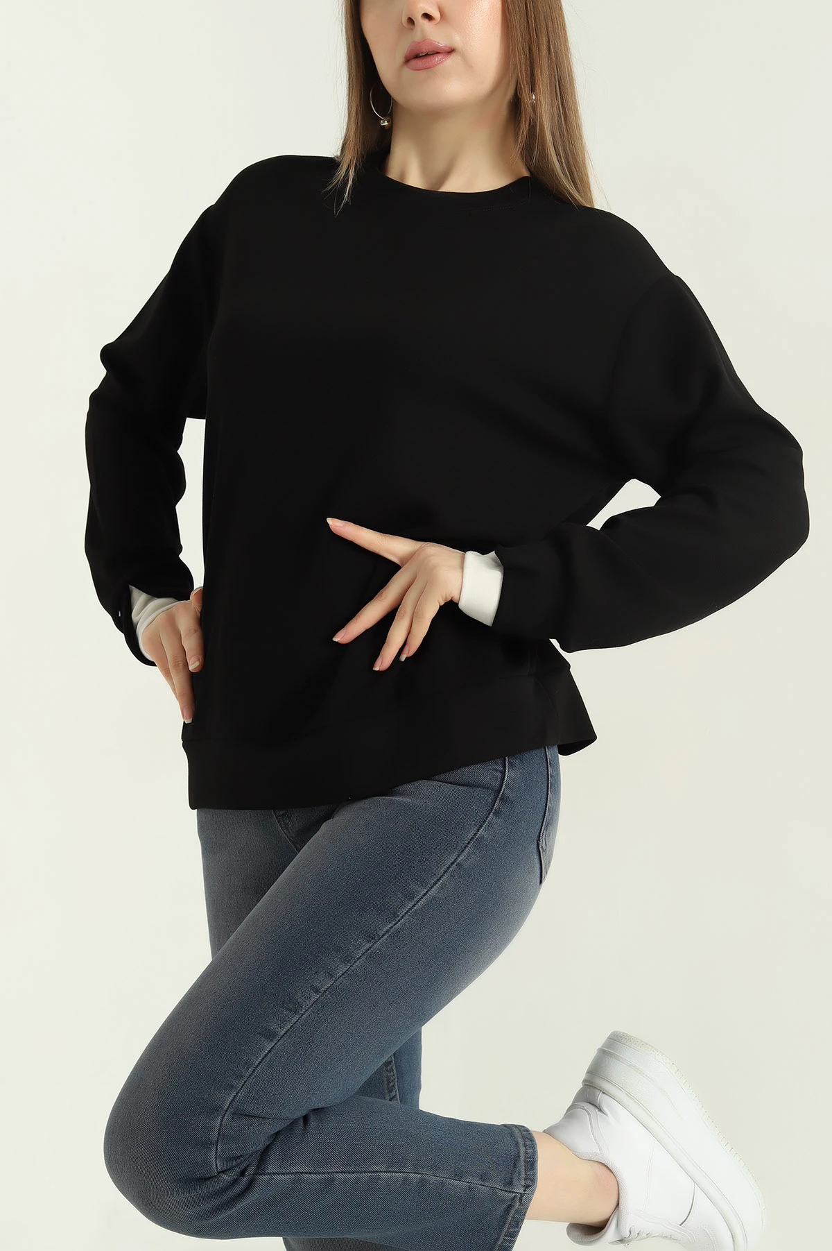 Siyah Oysho Kumaş Garnili Bayan Sweat 335722