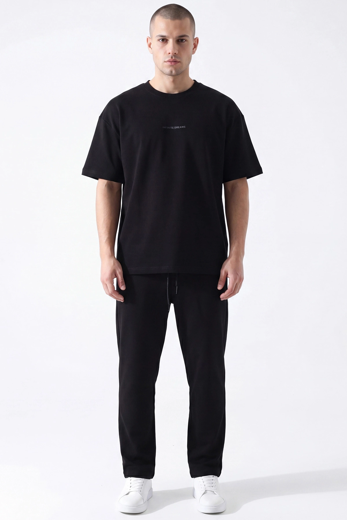 Siyah Oysho Kumaş Oversize Bisiklet Yaka Erkek İkili Takım 445188
