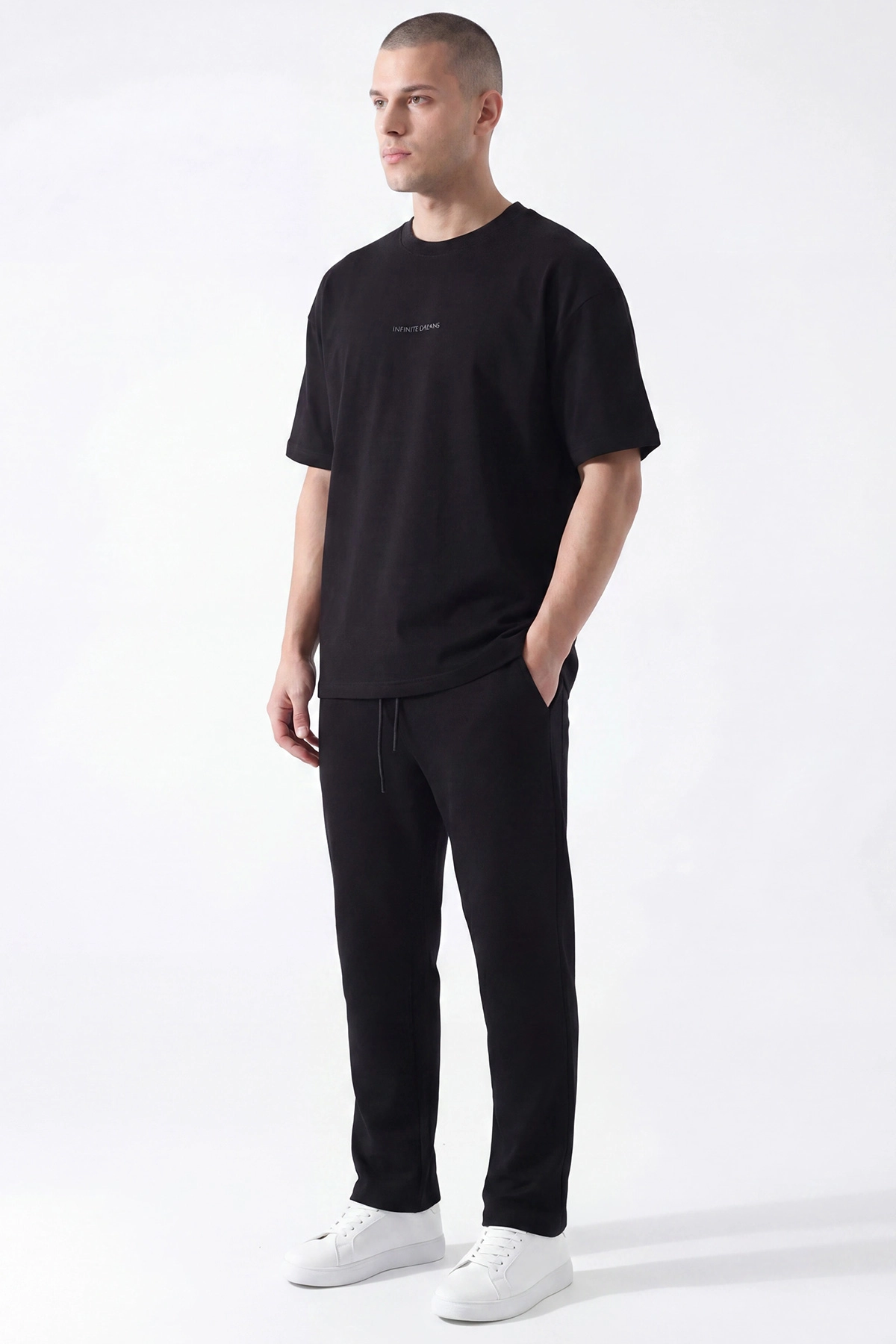 Siyah Oysho Kumaş Oversize Bisiklet Yaka Erkek İkili Takım 445188