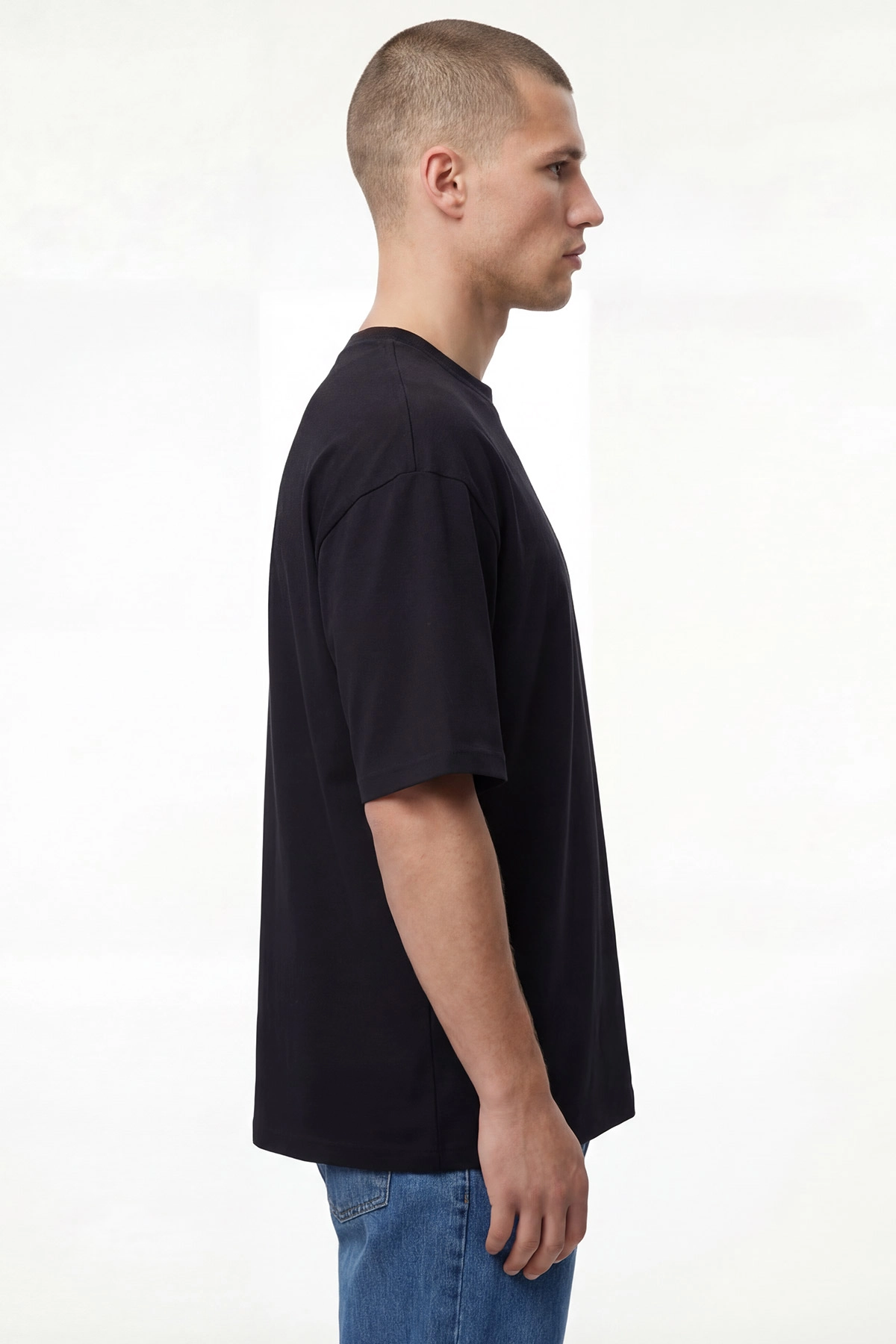 Siyah Oysho Kumaş Oversize Bisiklet Yaka Erkek Tişört 438909