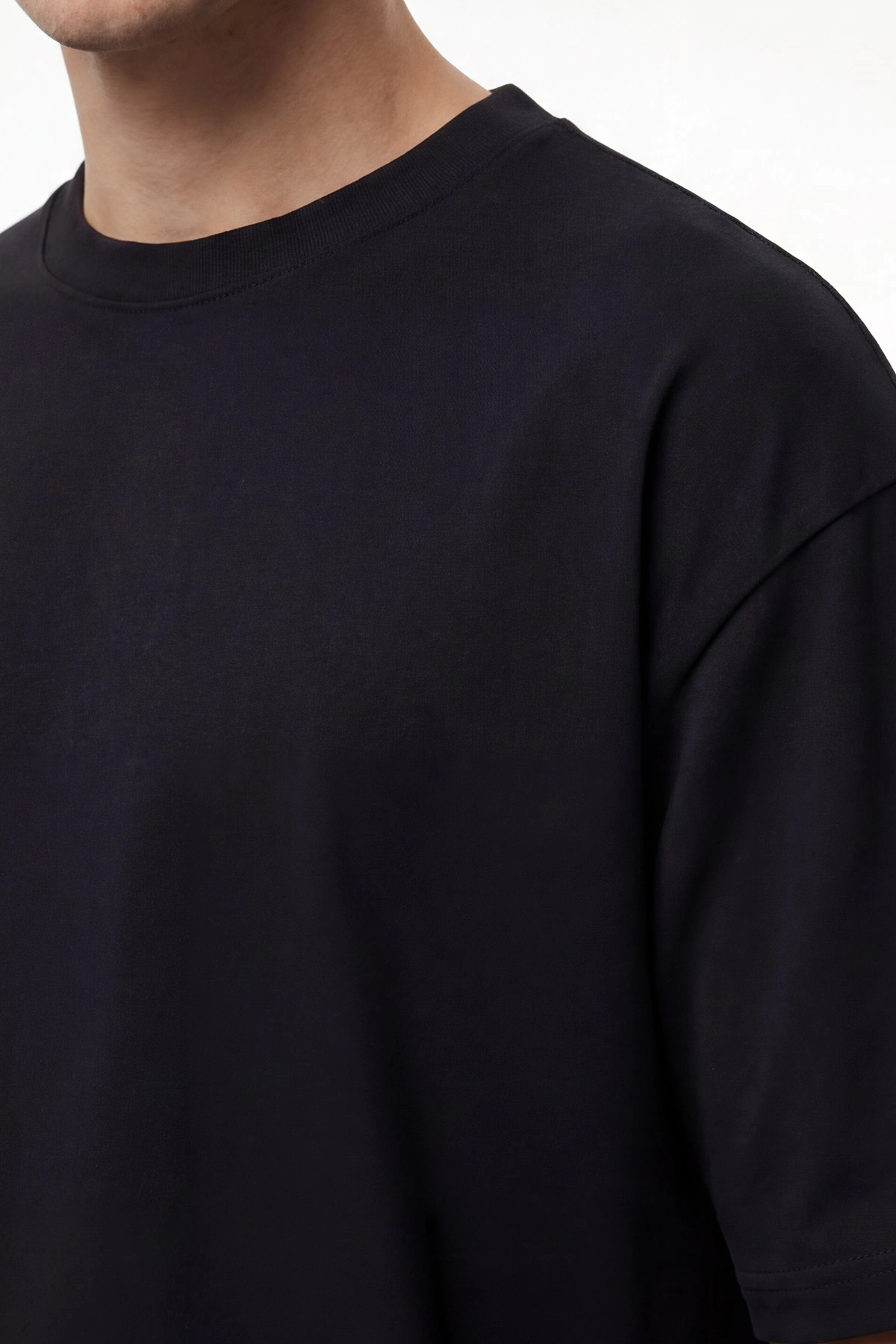 Siyah Oysho Kumaş Oversize Bisiklet Yaka Erkek Tişört 438909