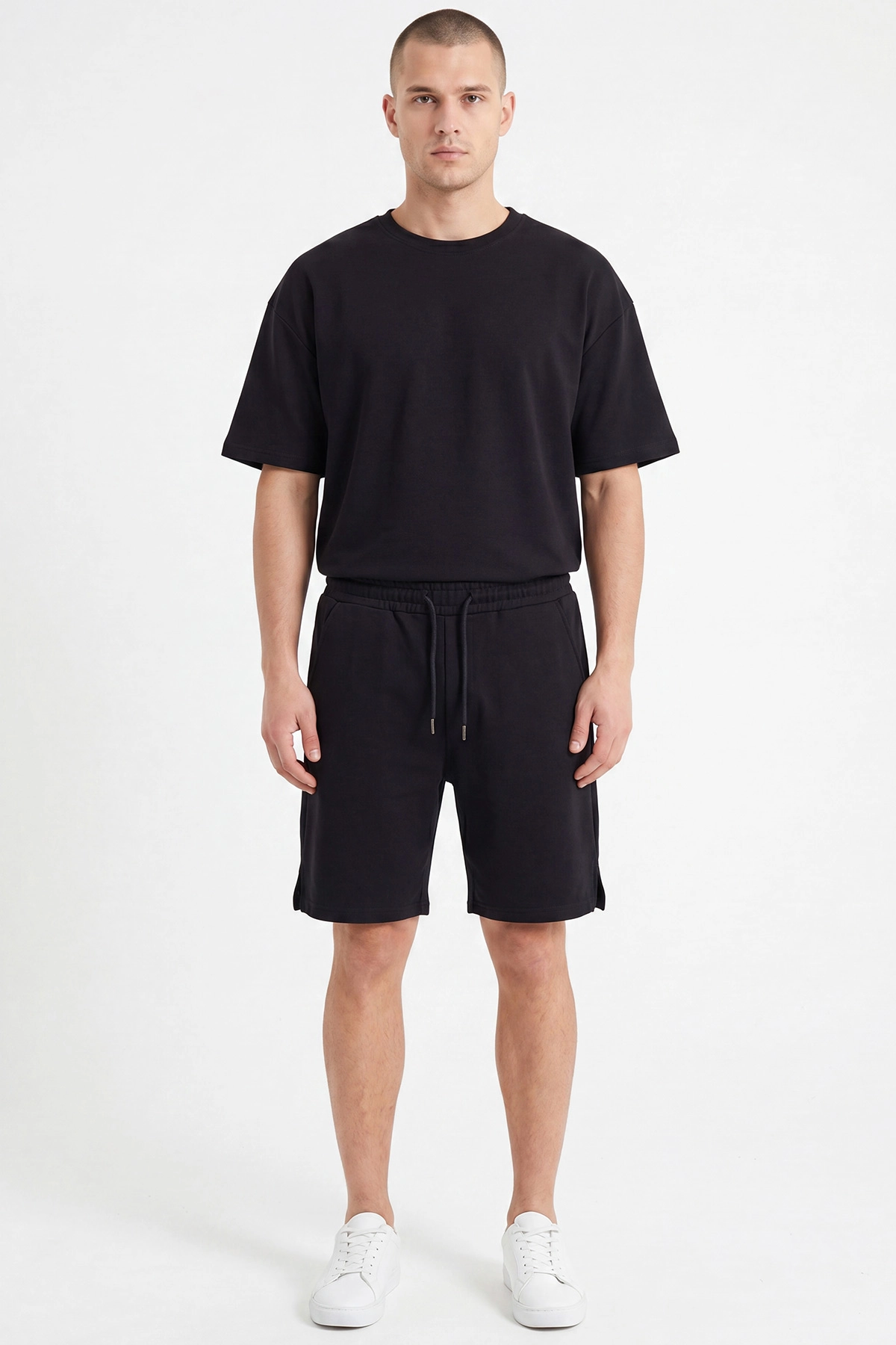 Siyah Oysho Kumaş Oversize Erkek Şortlu Takım 467613