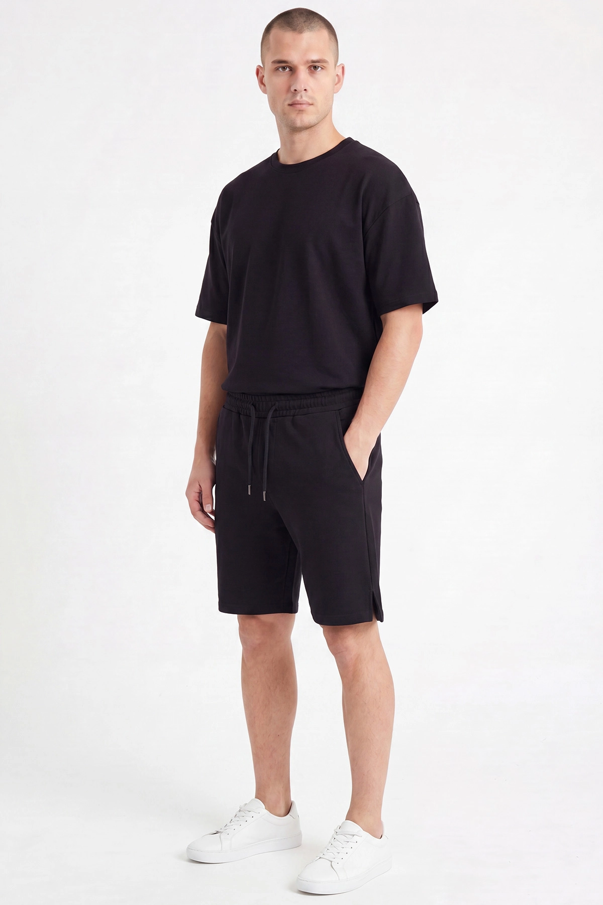 Siyah Oysho Kumaş Oversize Erkek Şortlu Takım 467613
