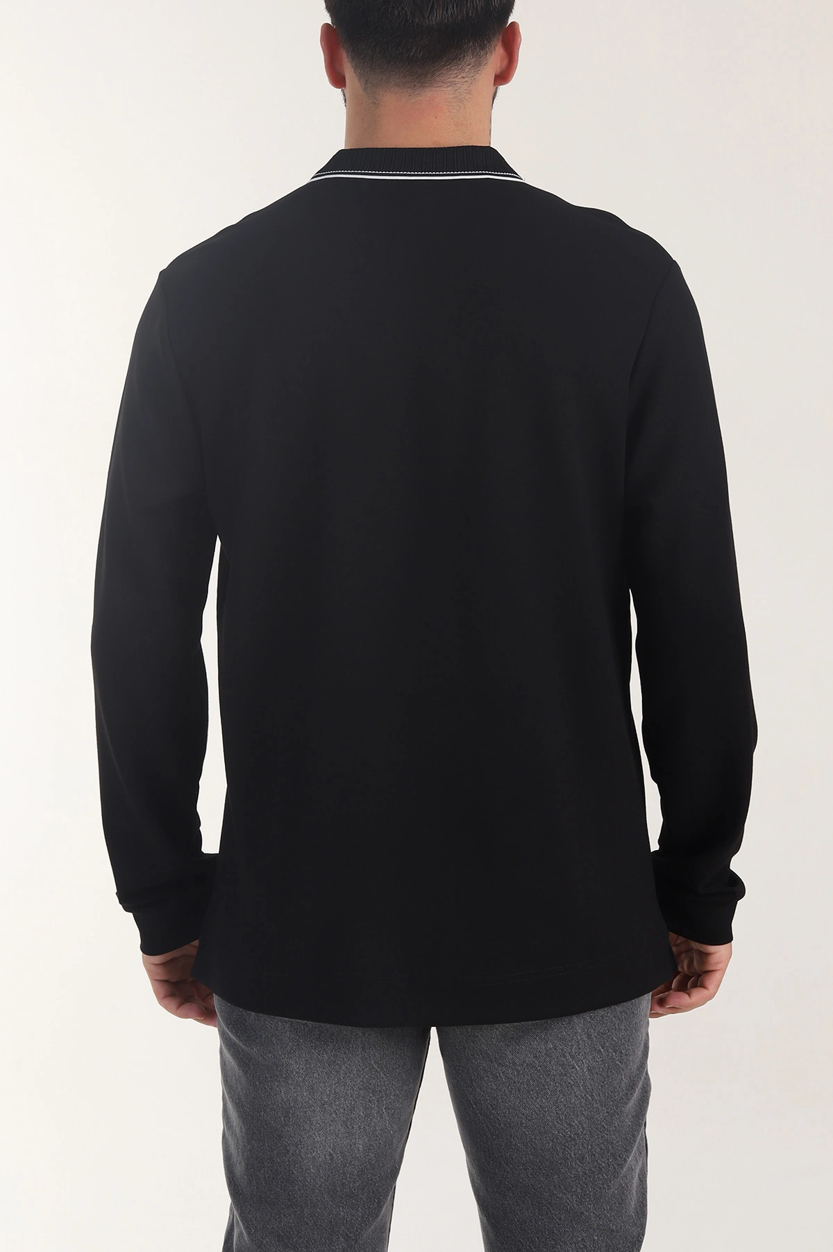 Siyah Oysho Kumaş Polo Yaka Çıt Çıtlı Erkek Sweatshirt 406048