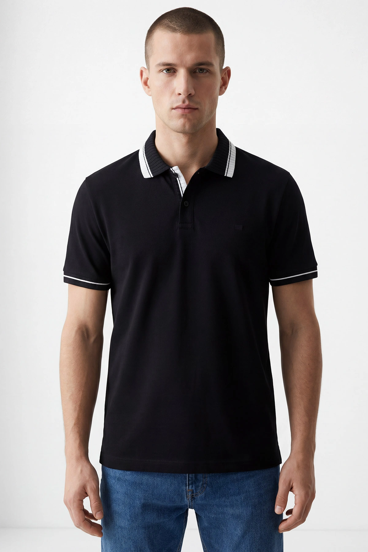 Siyah Oysho Kumaş Polo Yaka Erkek Tişört 447827