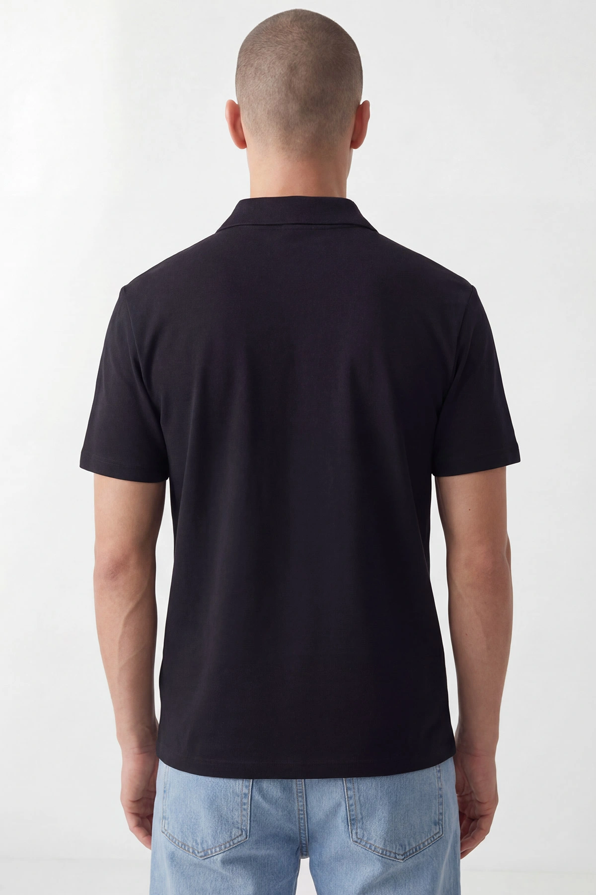 Siyah Oysho Kumaş Polo Yaka Erkek Tişört 450520