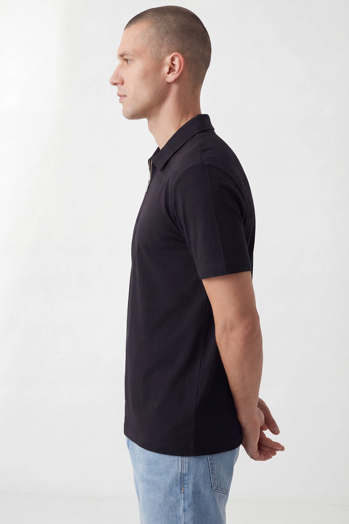 Siyah Oysho Kumaş Polo Yaka Erkek Tişört 450520