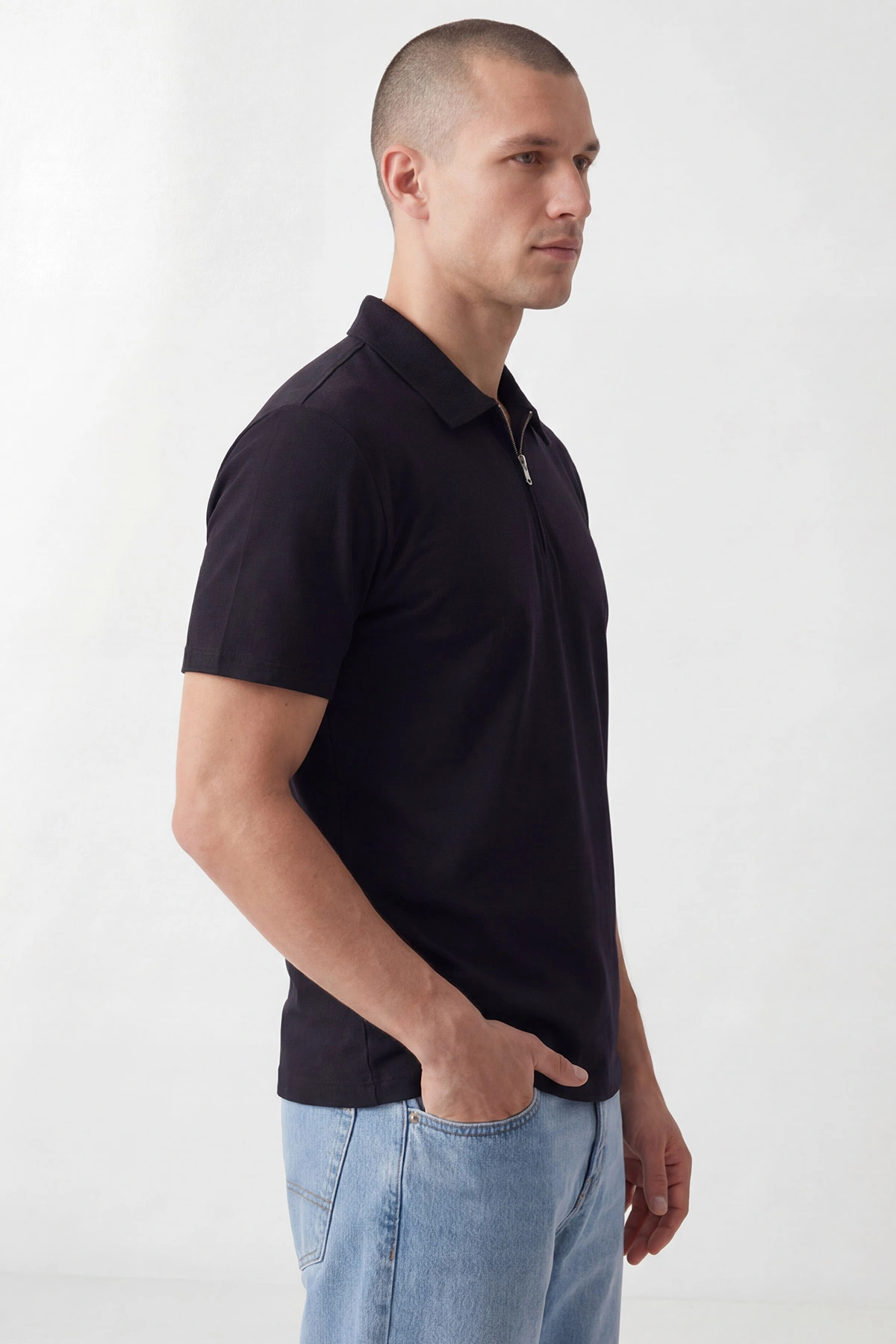 Siyah Oysho Kumaş Polo Yaka Erkek Tişört 450520