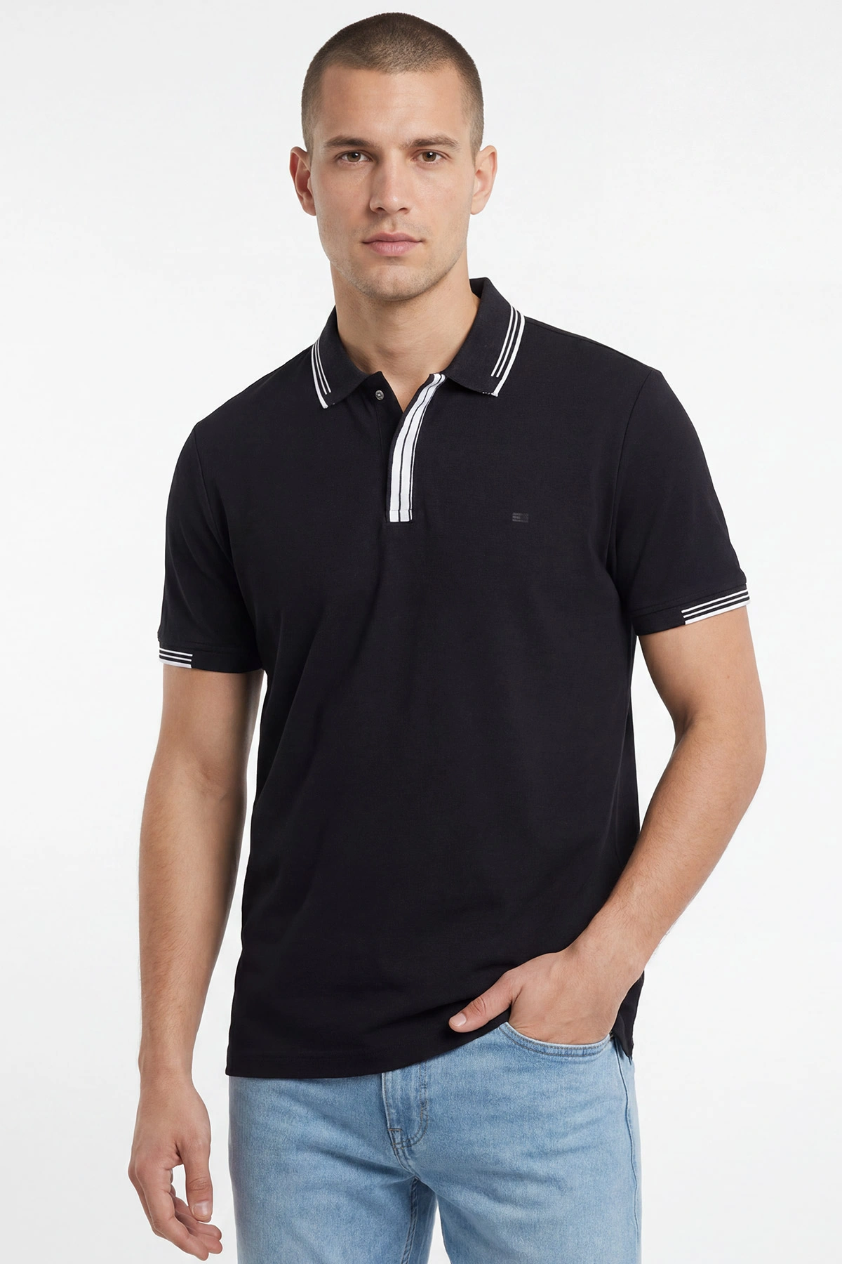 Siyah Oysho Kumaş Polo Yaka Erkek Tişört 462537