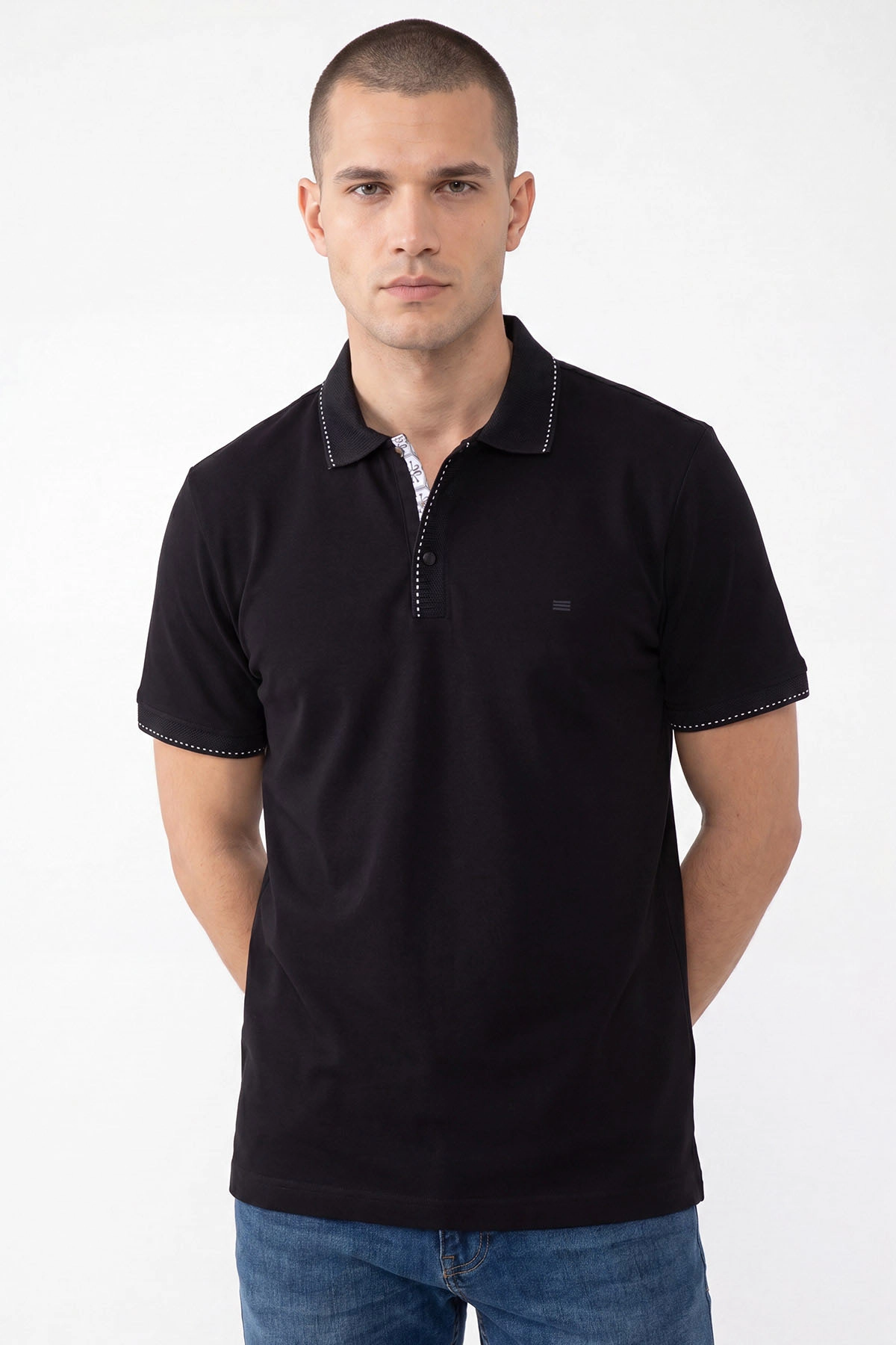 Siyah Oysho Kumaş Polo Yaka Erkek Tişört 467580