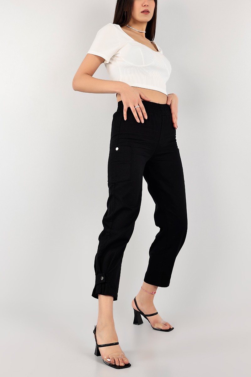 Siyah Paça Çıt Çıtlı Bayan Gabardin Pantolon 103228