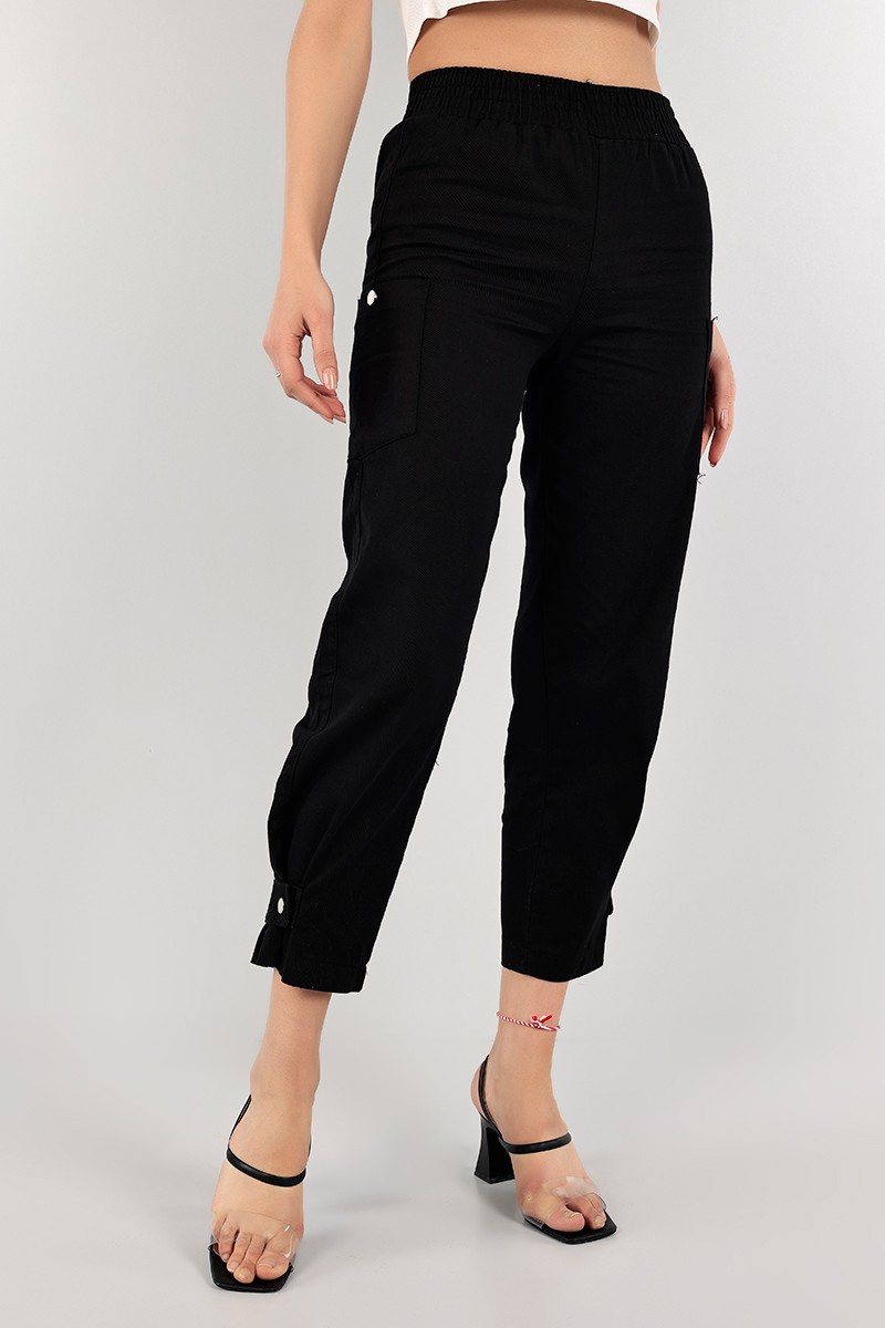 Siyah Paça Çıt Çıtlı Bayan Gabardin Pantolon 103228