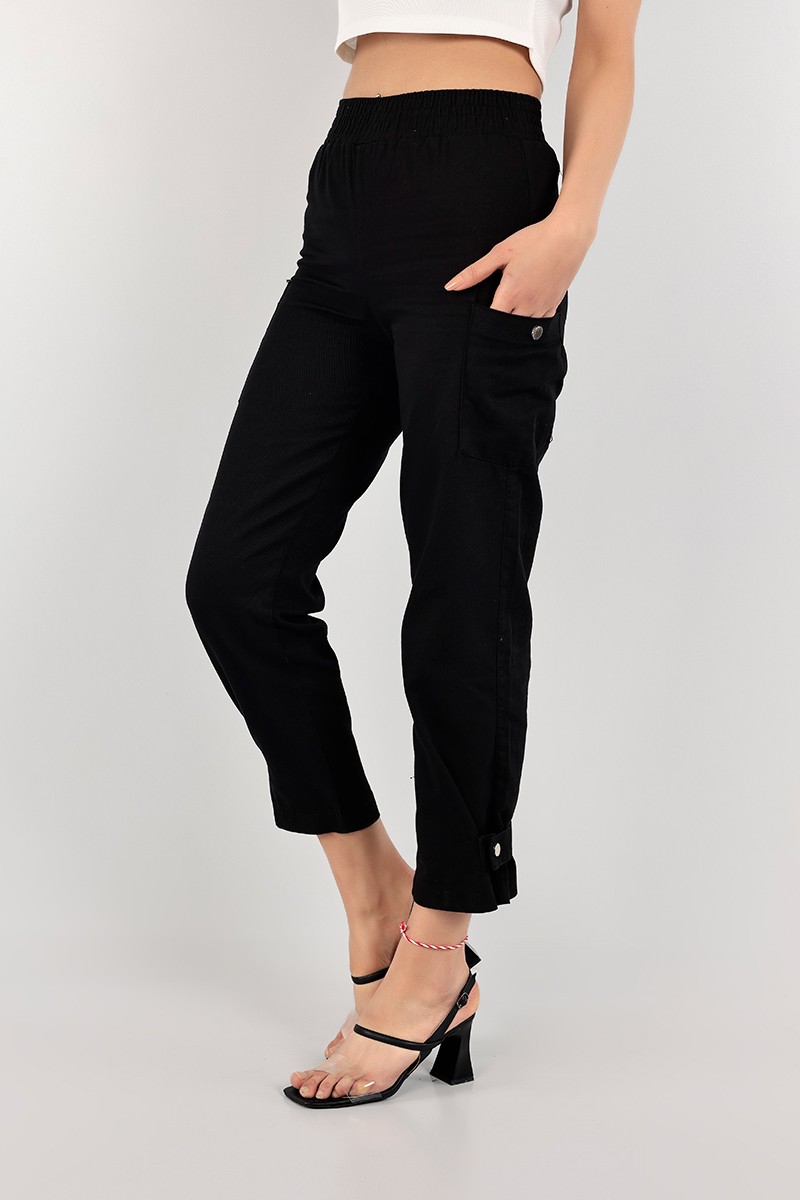 Siyah Paça Çıt Çıtlı Bayan Gabardin Pantolon 103228