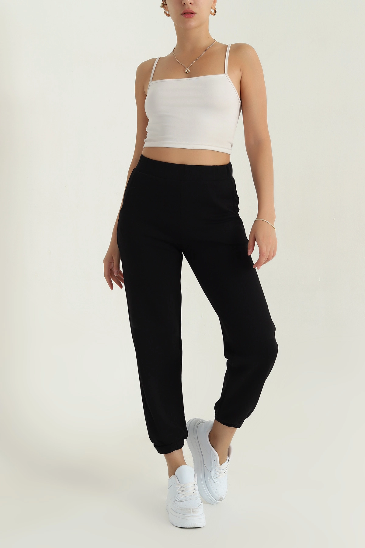 Siyah Paça Çıtçıtlı Modal Kadın Pantolon 381463