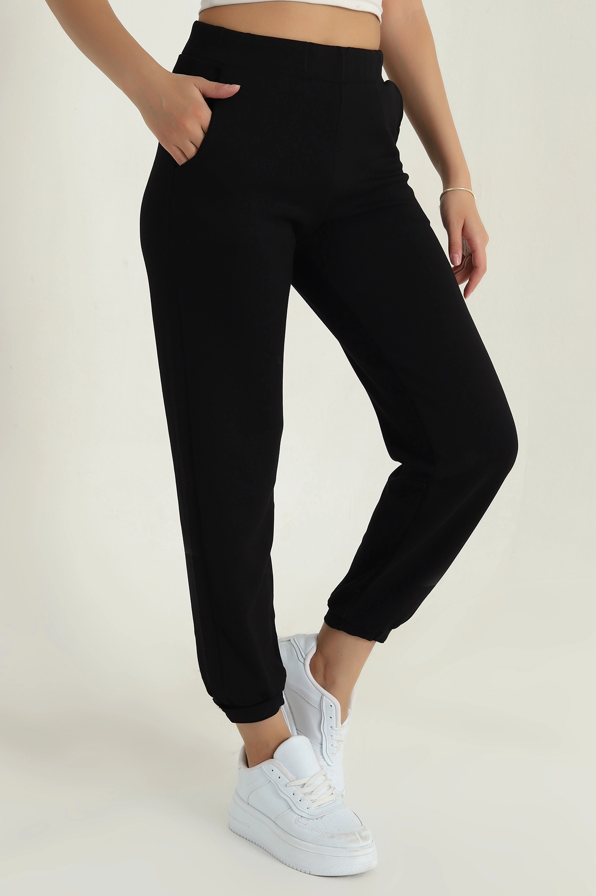 Siyah Paça Çıtçıtlı Modal Kadın Pantolon 381463