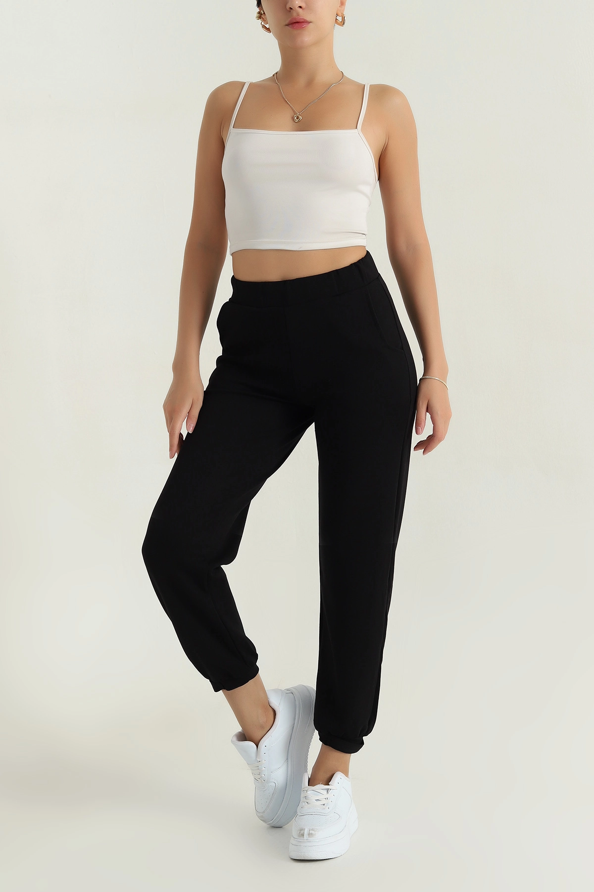 Siyah Paça Çıtçıtlı Modal Kadın Pantolon 381463