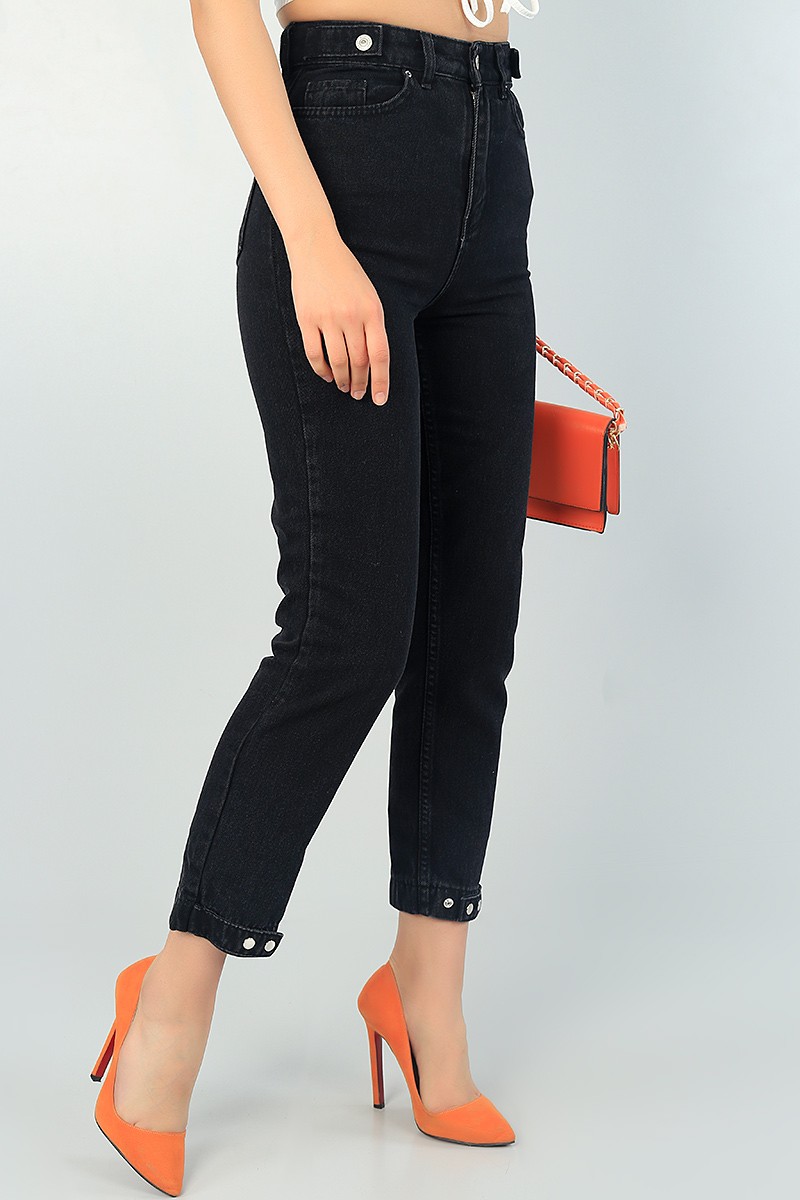 Siyah Paça Çıtçıtlı Mom Bayan Kot Pantolon 66910