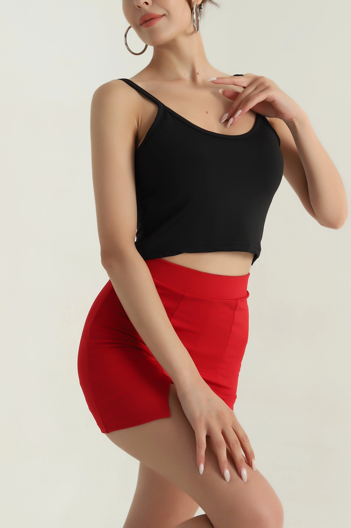 Siyah Palmiye İp Askılı Kadın Crop 379575