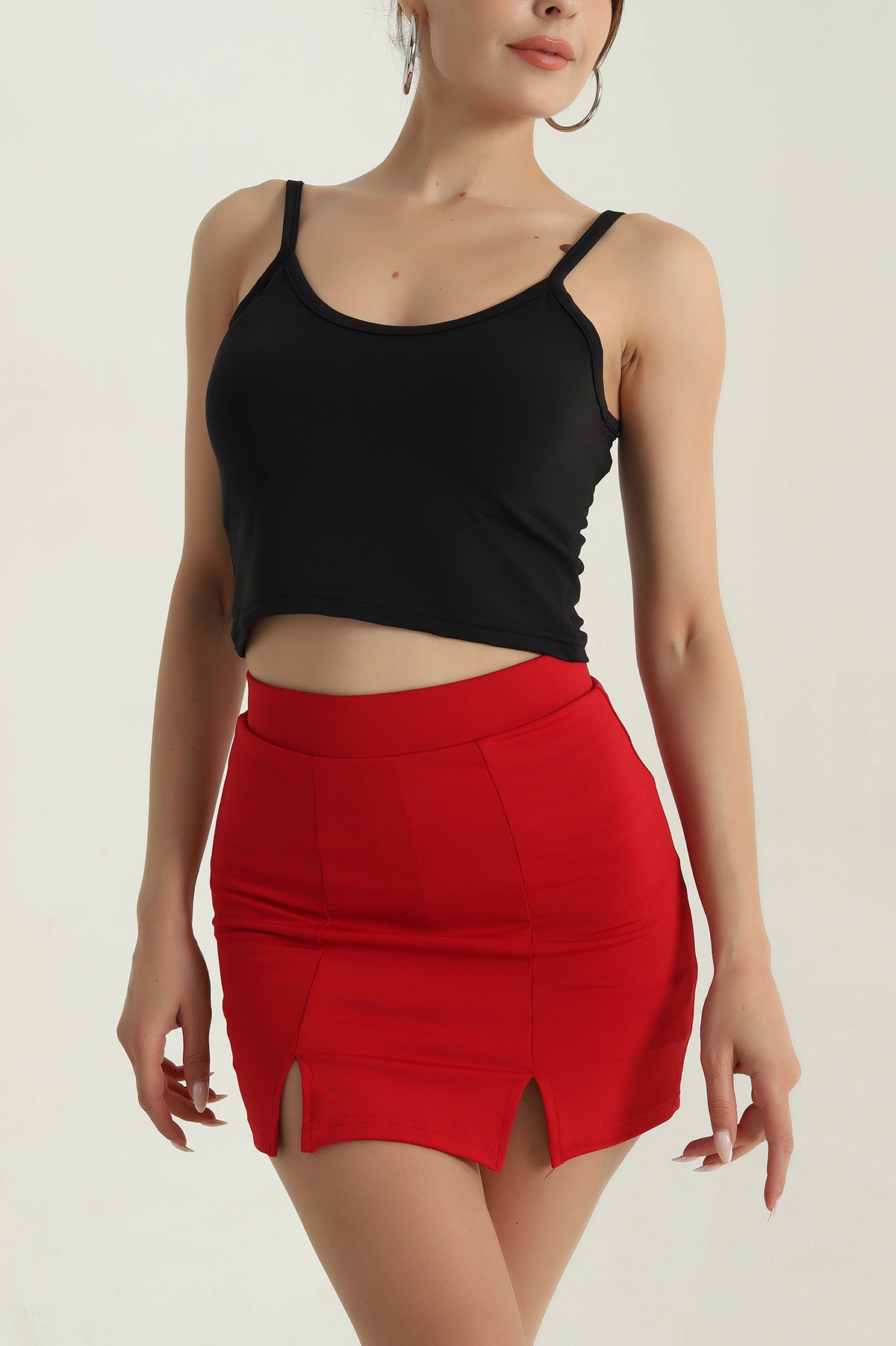 Siyah Palmiye İp Askılı Kadın Crop 379575
