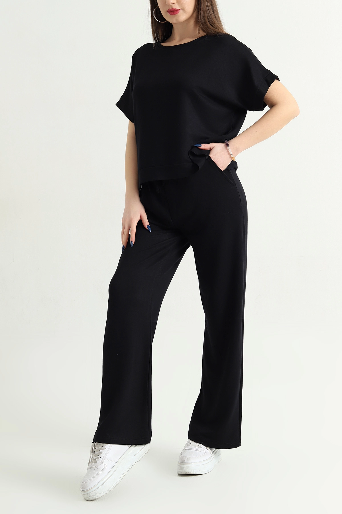 Siyah Pantolon Bluz Kristal Bayan İkili Takım 337801