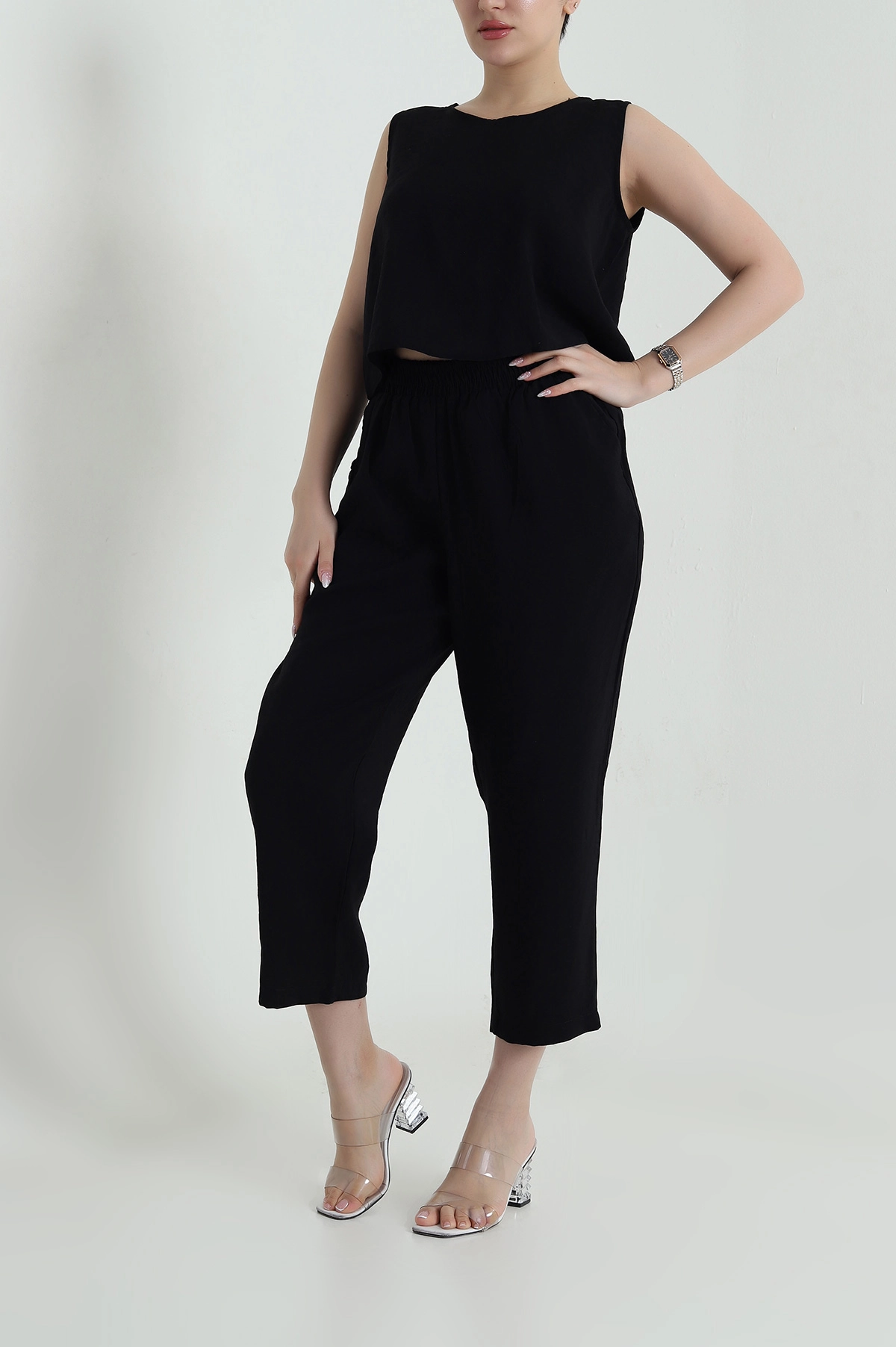Siyah Pantolon Bluz Modal Kadın İkili Takım 458411