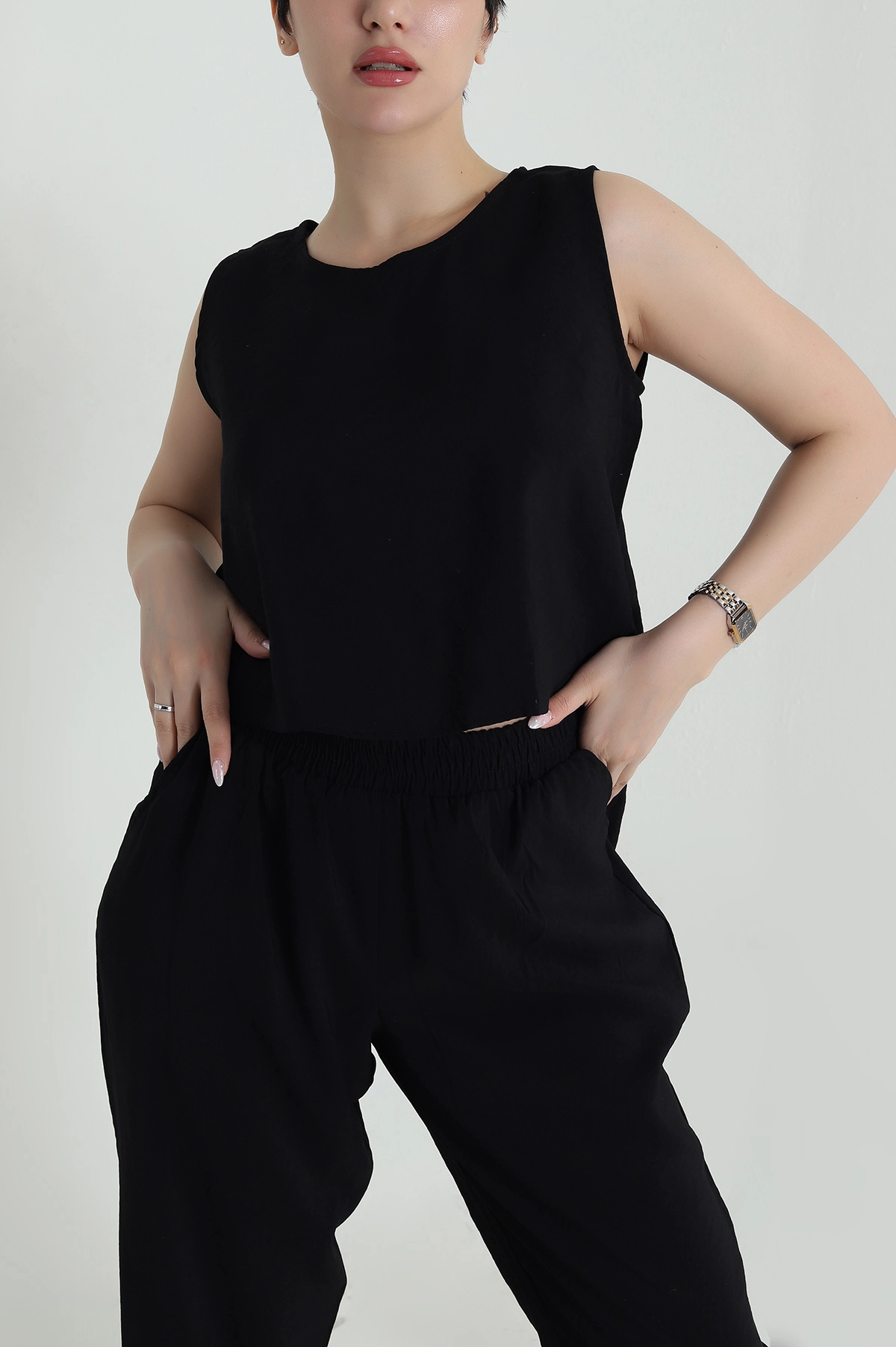 Siyah Pantolon Bluz Modal Kadın İkili Takım 458411