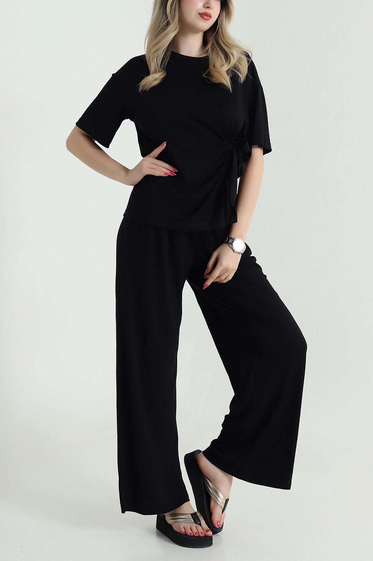 Siyah Pantolon Bluz Modal Kadın İkili Takım 475662