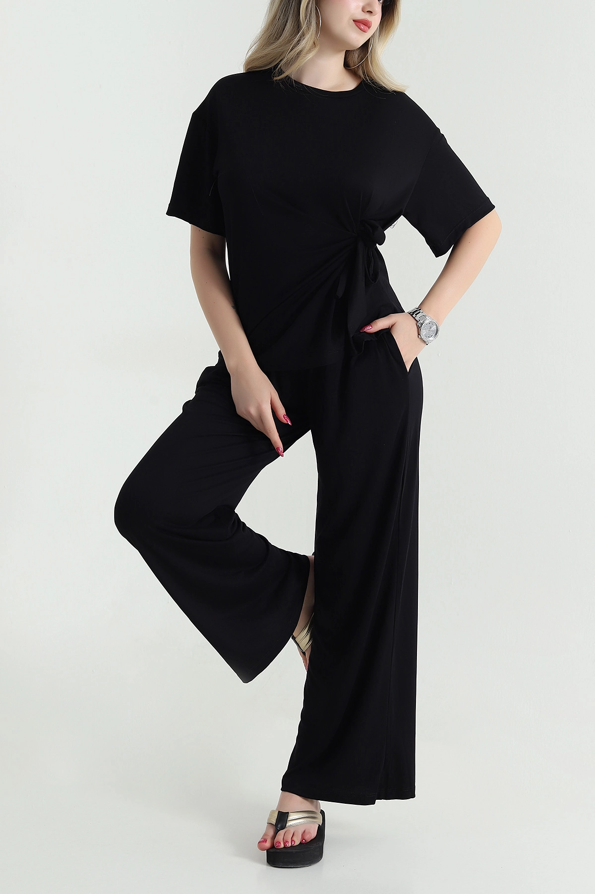 Siyah Pantolon Bluz Modal Kadın İkili Takım 475662