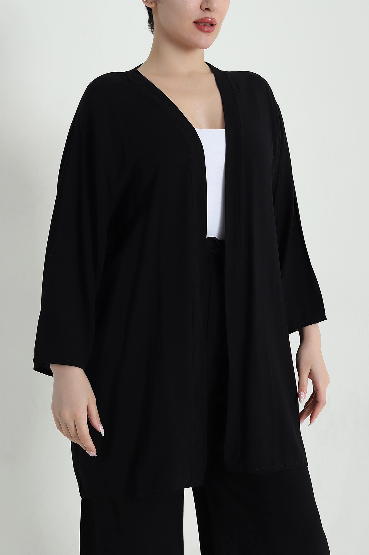 Siyah Pantolon Kimono Dokuma Kadın İkili Takım 460345