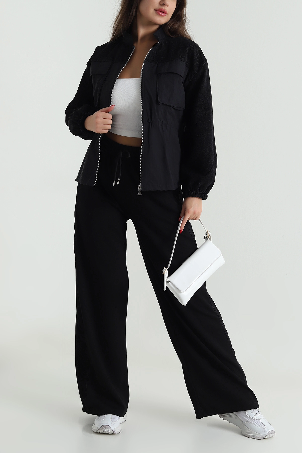 Siyah Paraşüt Garnili Kadın İkili Takım 493069