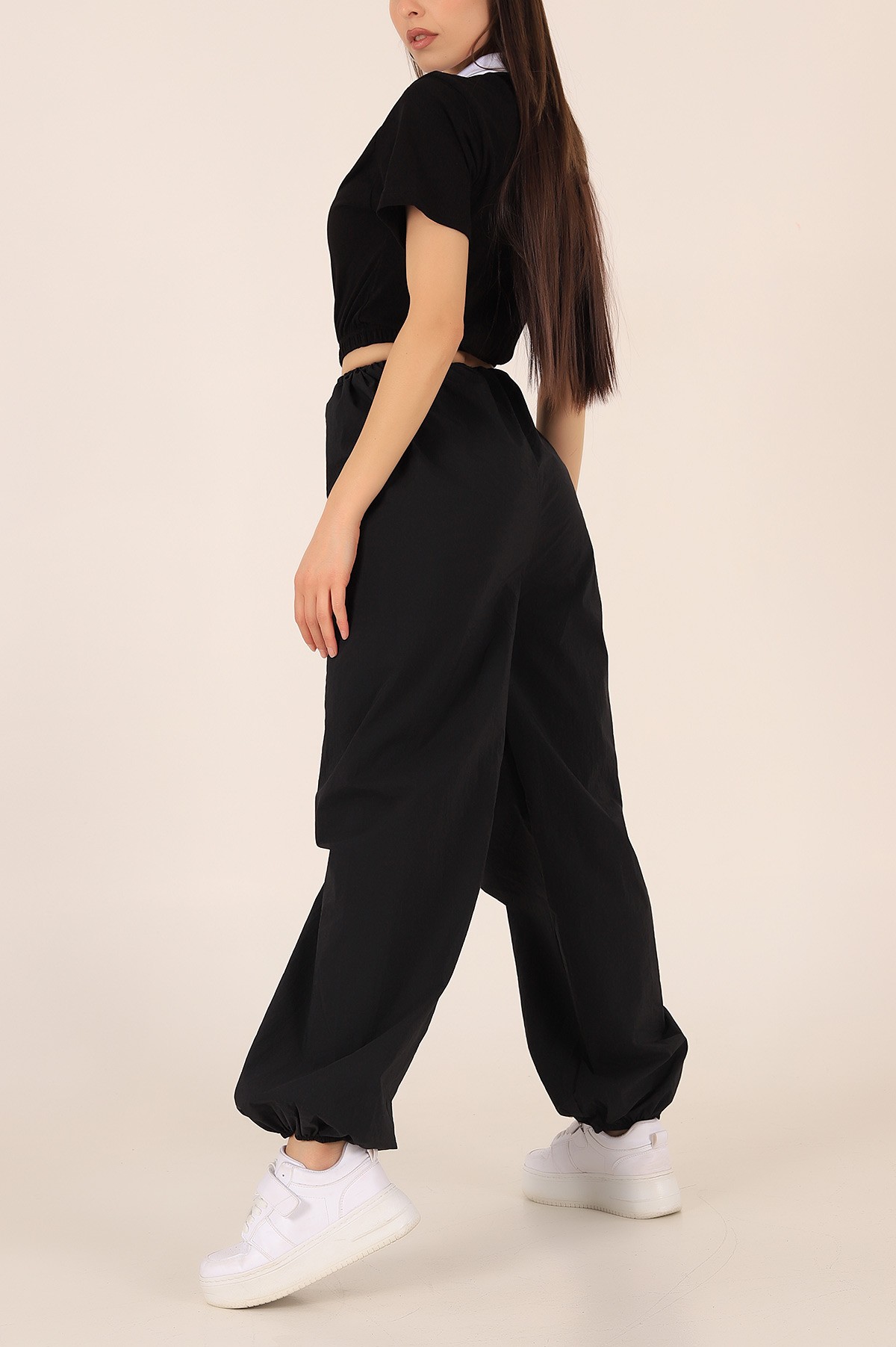 Siyah Paraşüt Kumaş Bayan Pantolon 172856
