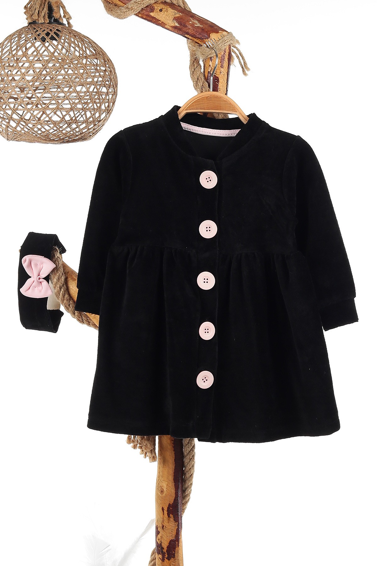 Siyah Pembe (1-5 Yaş) Fiyonklu Kız Çocuk Elbise 141976