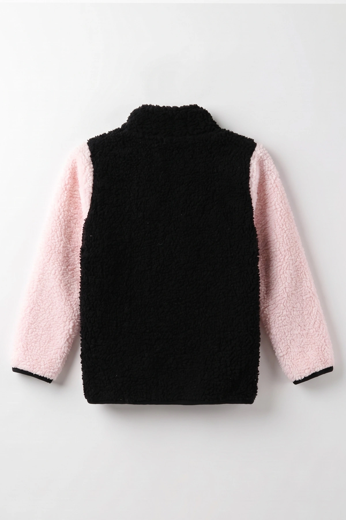 Siyah Pembe (3-12 Yaş)Parça Desenli Fermuarlı Polar Kuzu Hırka 487440