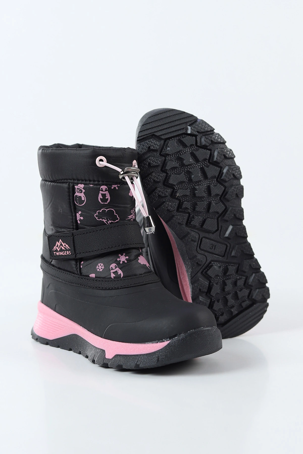 Siyah Pembe ( 31 - 35 ) Cırt Bantlı Desenli Kız Çocuk Bot 496354