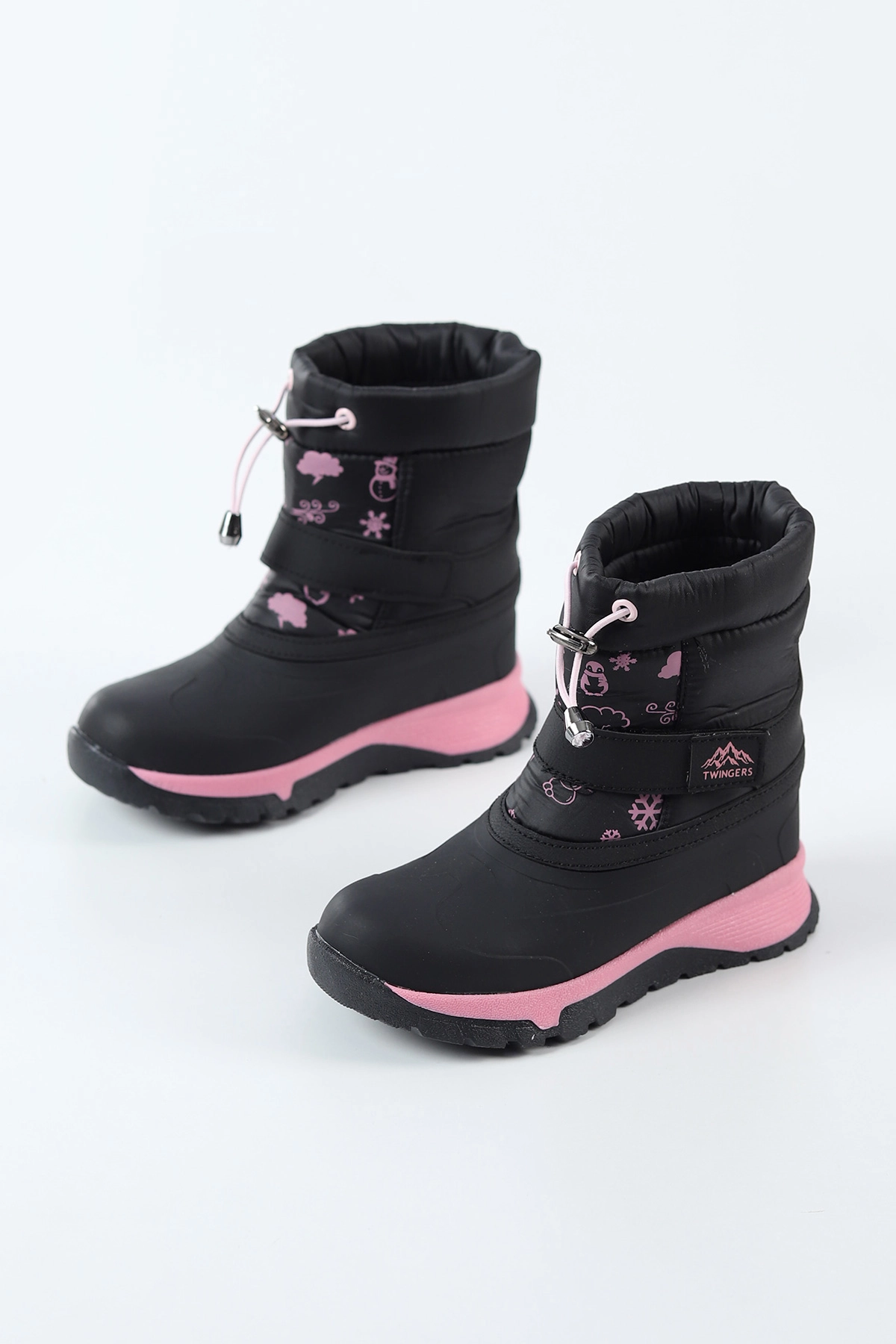 Siyah Pembe ( 31 - 35 ) Cırt Bantlı Desenli Kız Çocuk Bot 496354