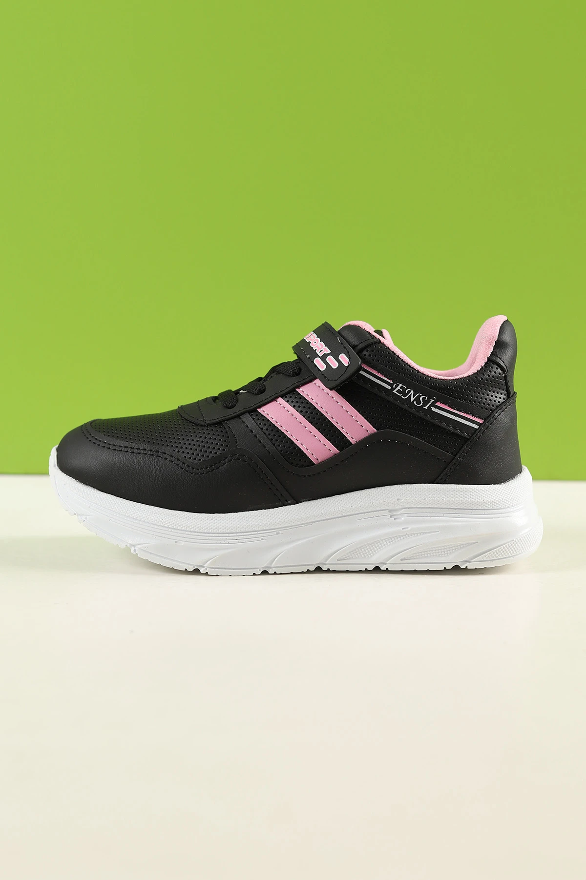 Siyah Pembe (31-35 Filet) Çizgili Kalın Taban Cırtlı Kız Çocuk Spor Ayakkabı 227996
