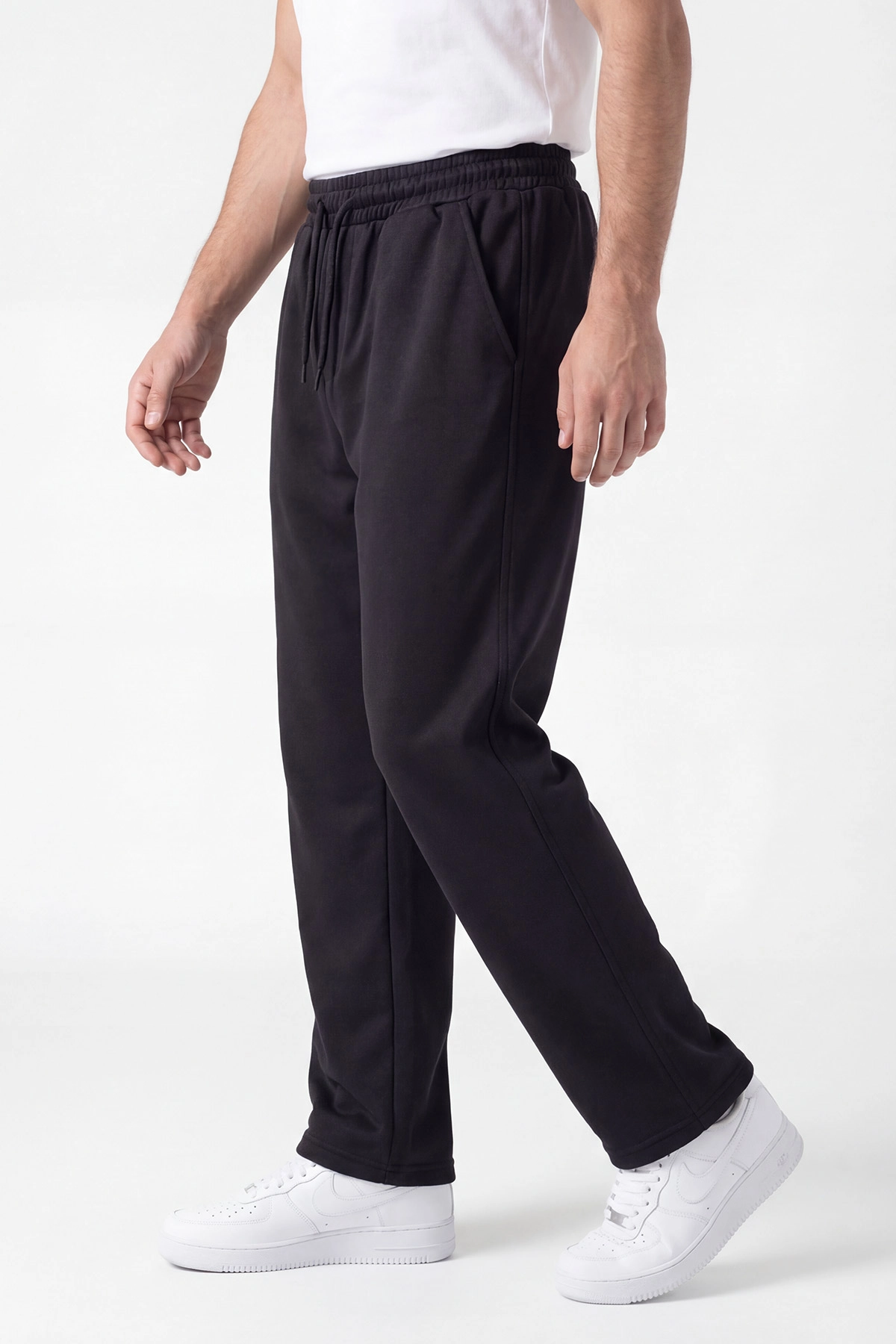 Siyah Pike Kumaş Baggy Belden Bağlamalı Erkek Pantolon 442074